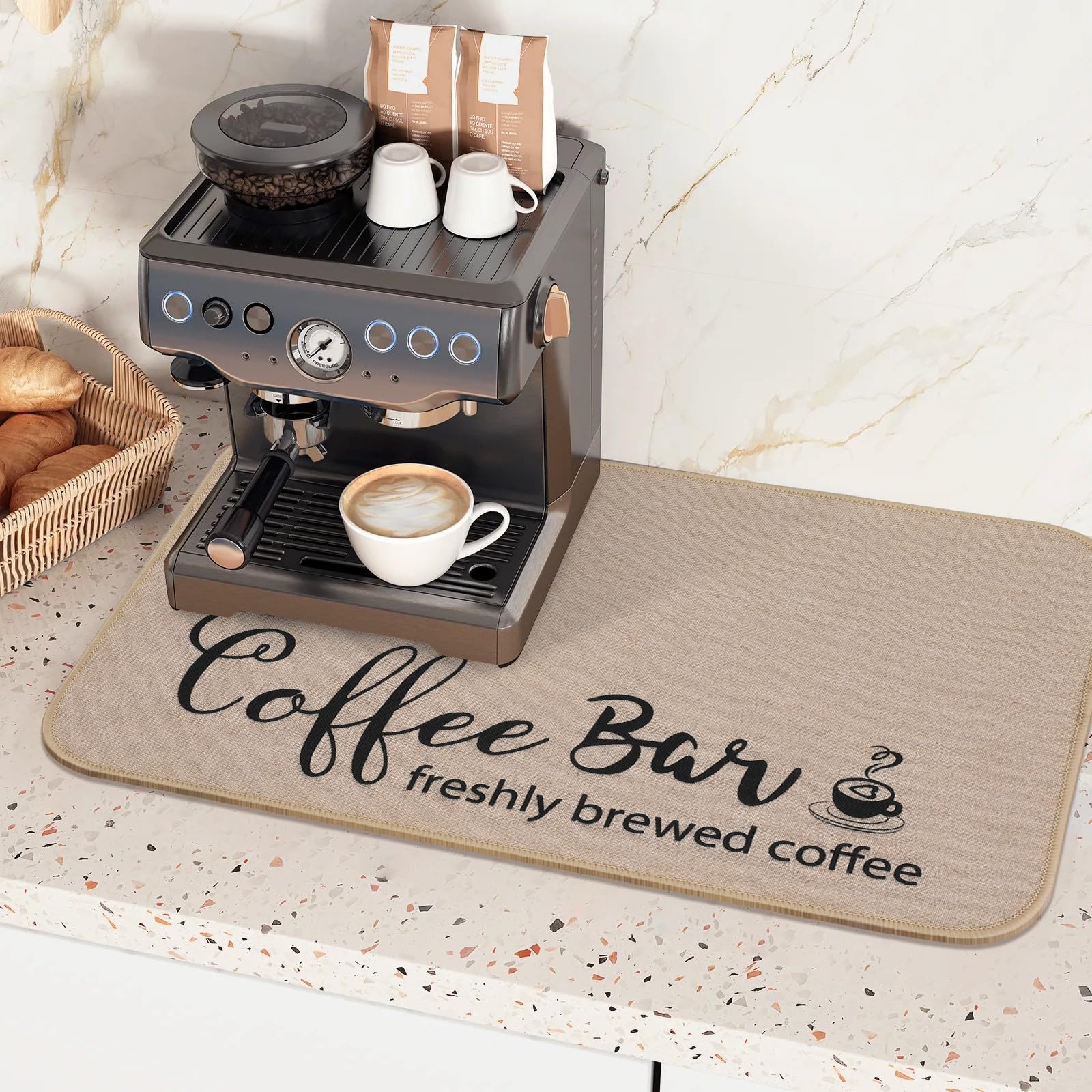 Findosom 16"x 24" Dish Drying Mat, Super Absorbent & Cuttable Coffee Mat, Hide Stain Dish Mat for Kitchen Counter, Coffee Bar Accessories, Linen