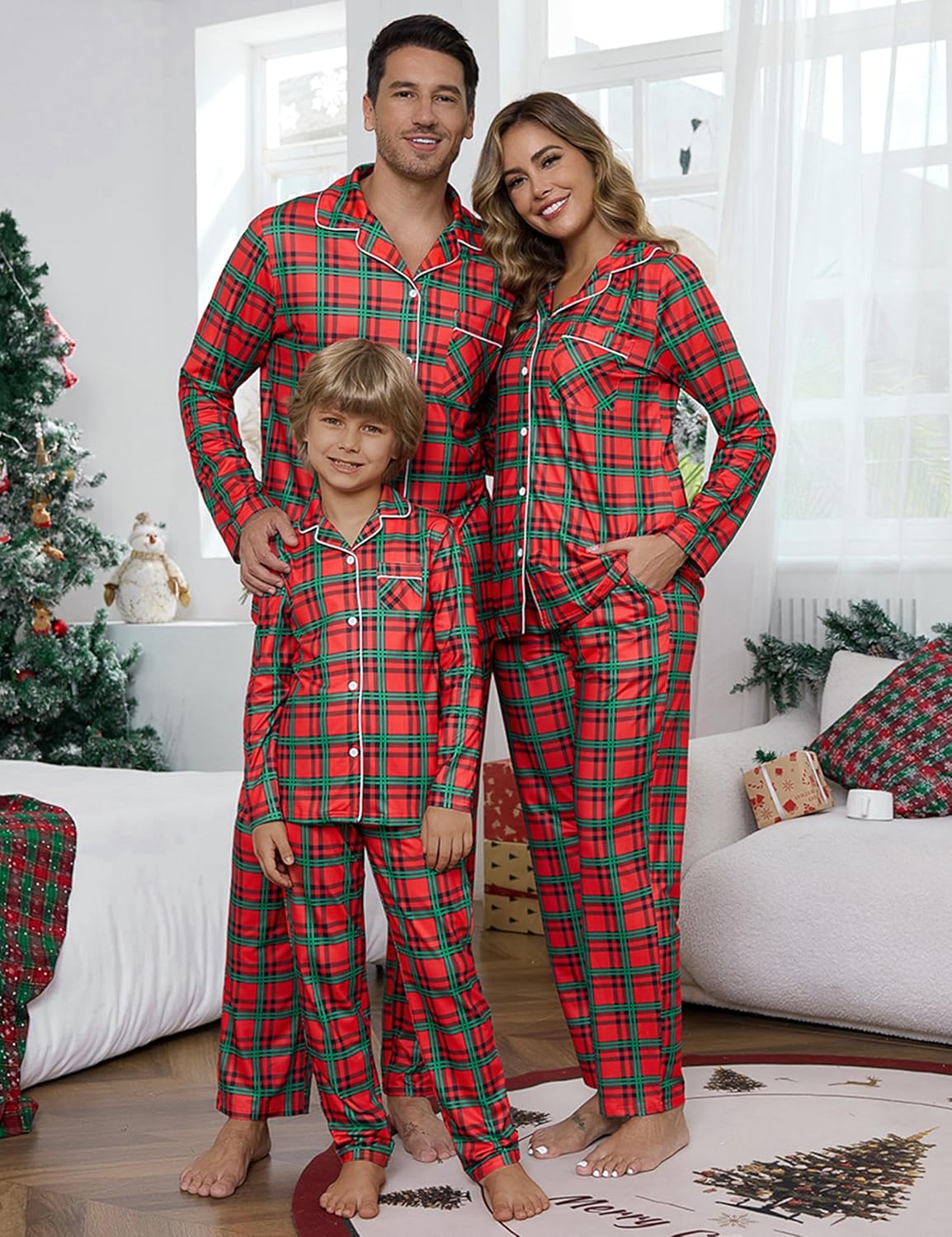 iClosam Christmas Family Matching Pajamas Set Long Sleeve Button Down Pjs Festival Party Sleepwear for Women Men - Image 2
