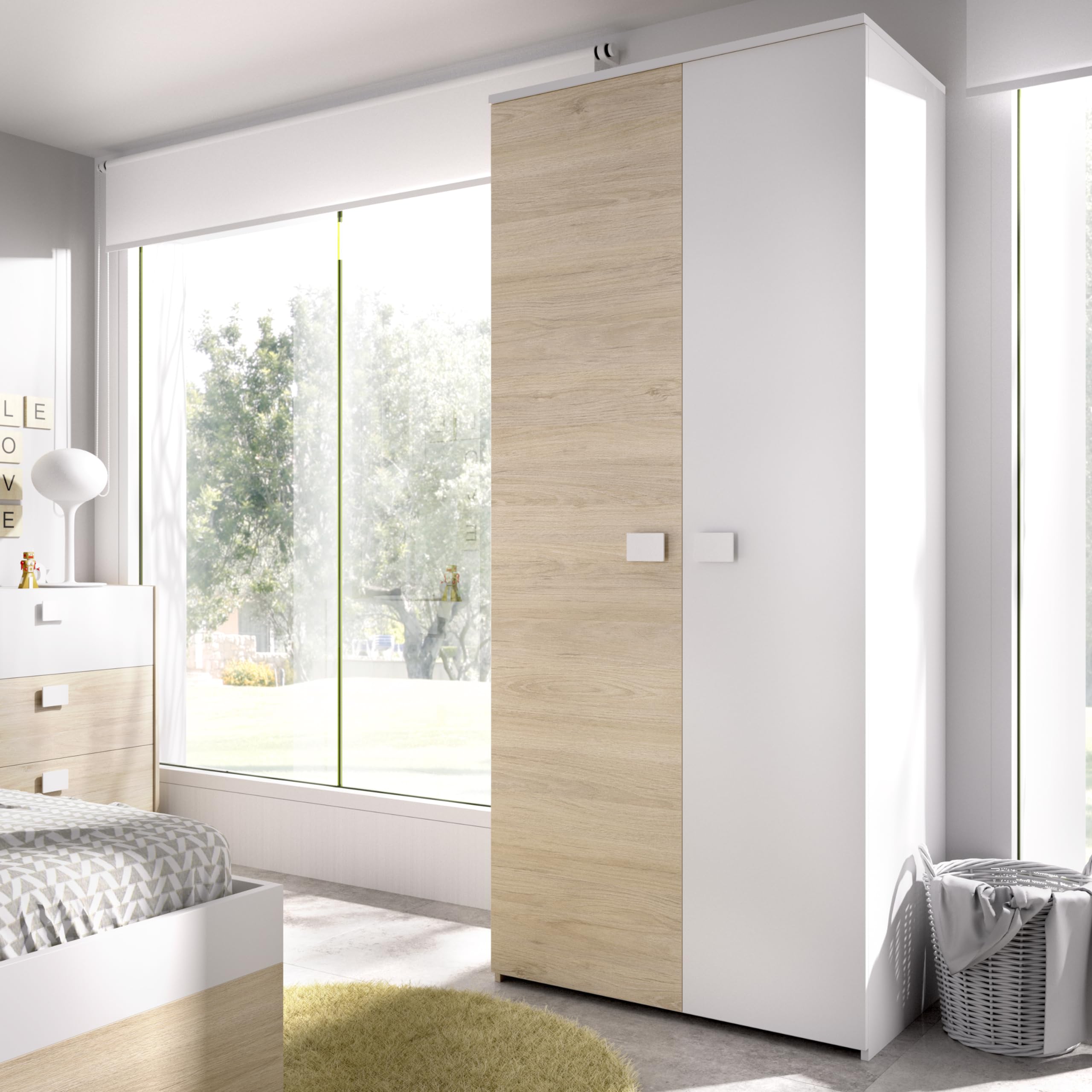 DEKIT GRUPO RIMOBEL Armadio, Melammina, Bianco/Naturale, 205 x 90 x 52