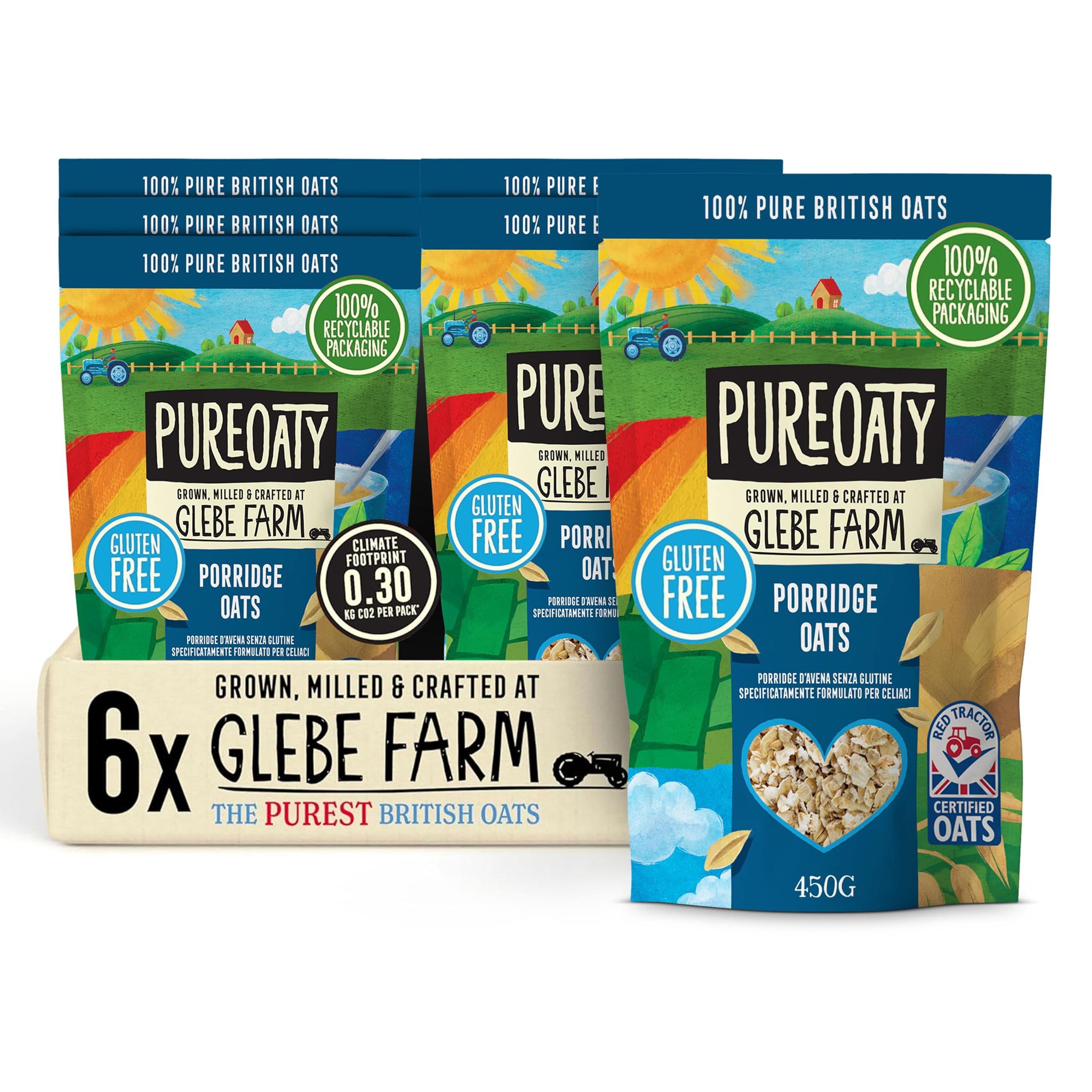 Sponsored Ad – Glebe Farm Porridge Oats 6pk, Healthy Wholegrain Gluten Free For Slow Release Energy, 100% British, All-Natural & High In Fibre, Delicious Porridge With No Hidden Nasties, 6x 450g