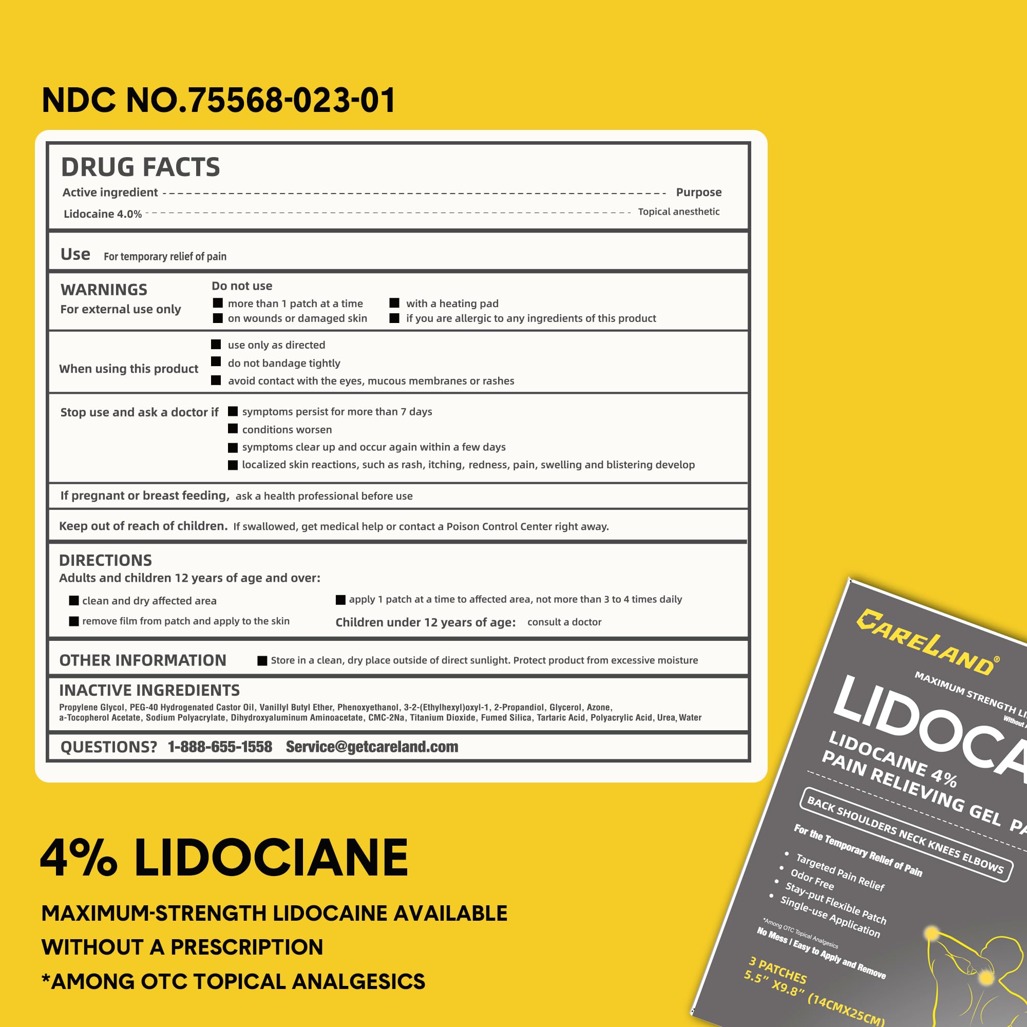 CARELAND 14x25cm XL Extra Large Lidocaine Patches, Maximum Strength, 6ct — Amazon image 5