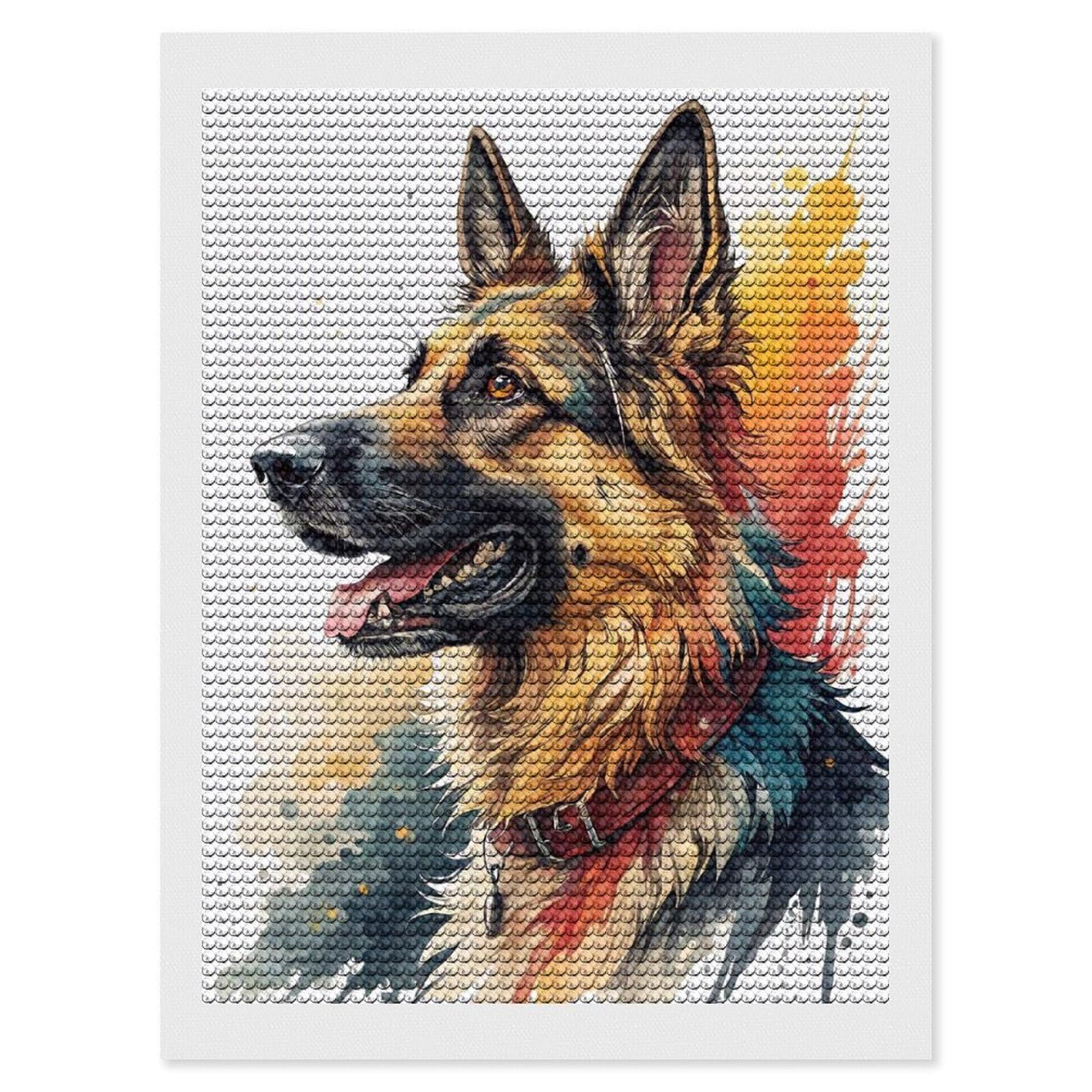 Junmoney Watercolor German Shepherd Portrait Diamond Art Kit 12"x16", Neat Printed Canvas, Finish and Display, Relaxing DIY Hobby, Living Room Decor