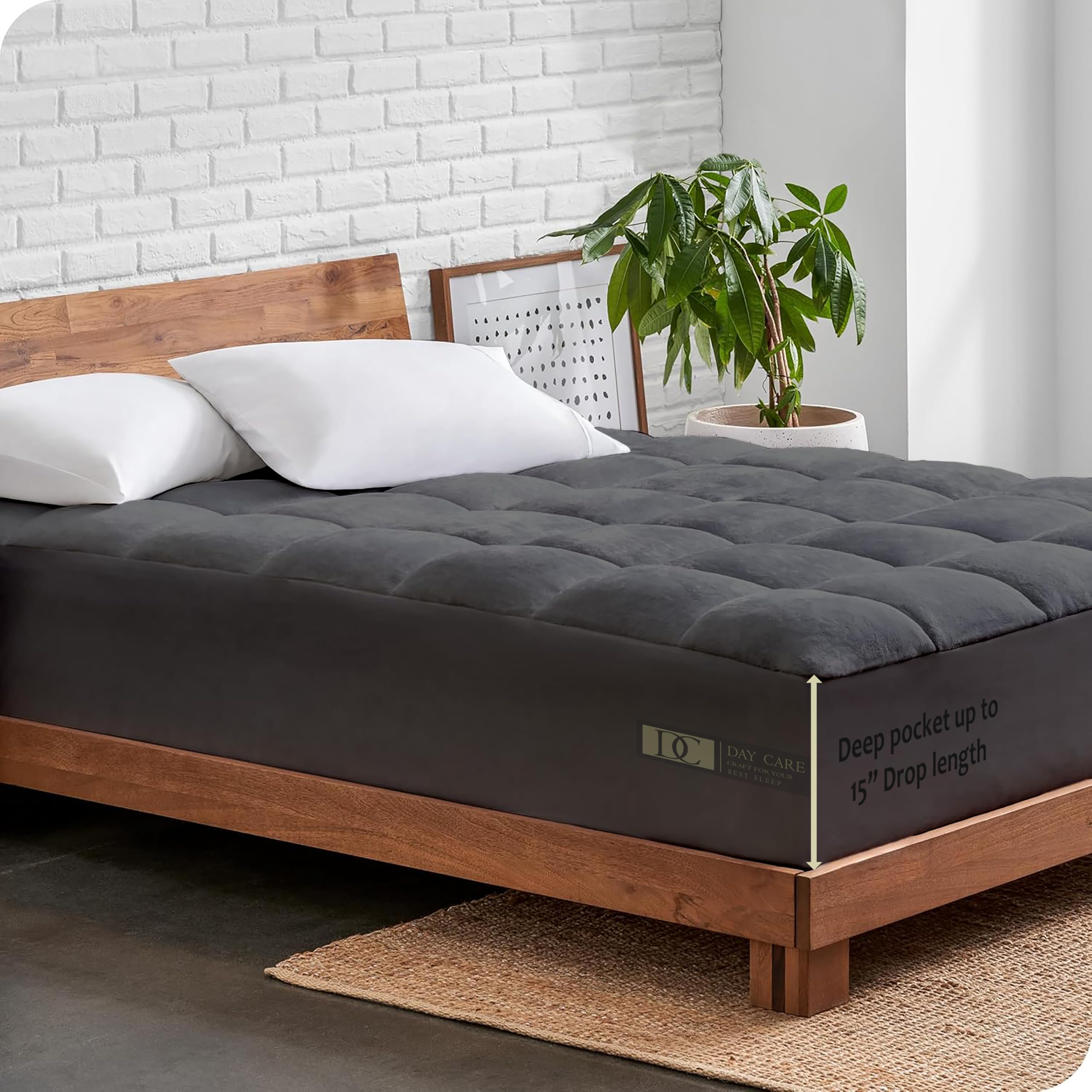 Day Care Hotel Quality Mattress Topper Quilted Fluffy Premium Cotton Finished Mattress Pad 1000-GSM Double Bed King Size 72 x 78 Inch Quilted Topper for Best Sleeping - (6x6.5 Feet_Dark Grey)-image-42