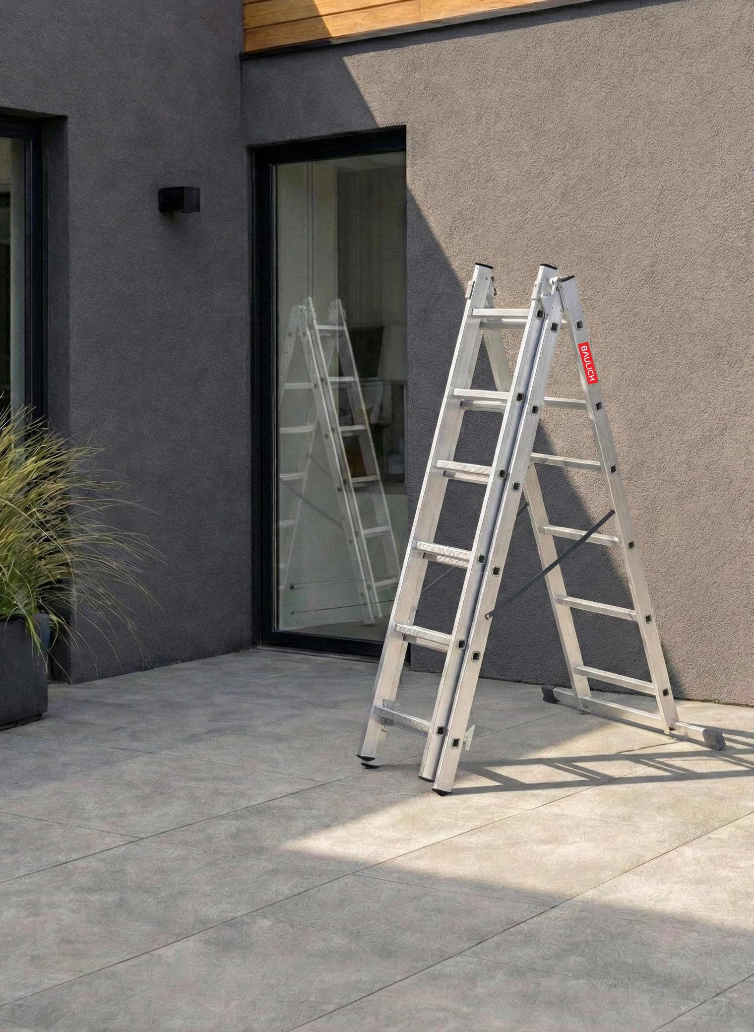 Échelle Multifonction 3en1 Télescopique en Aluminium Double - 3x6(marches) Polyvalente, Pliable, Jusqu'à 150kg, pour Les Travaux dans la Maison et Le Jardin, Légère 8 kg, Argent