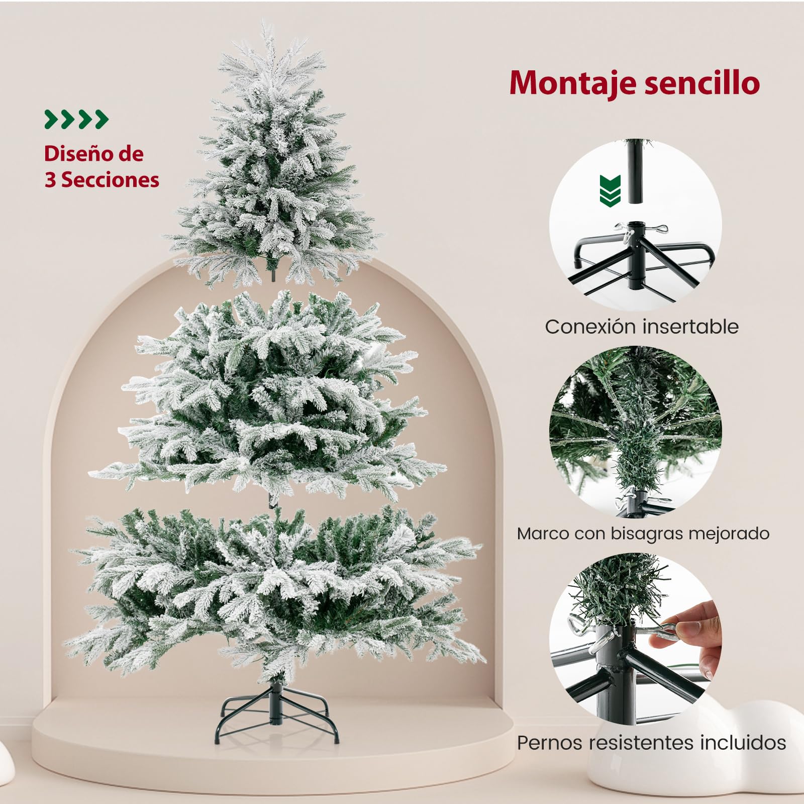 COSTWAY Arbol de Navidad Nevado con Luces 180cm, Arbol de Navidad con Luces Incorporadas, 350 Luces LED Blancas Cálidas, 1022 Puntas de PE y PVC, Arvore de Natal Hogar Oficina Tienda(180cm)