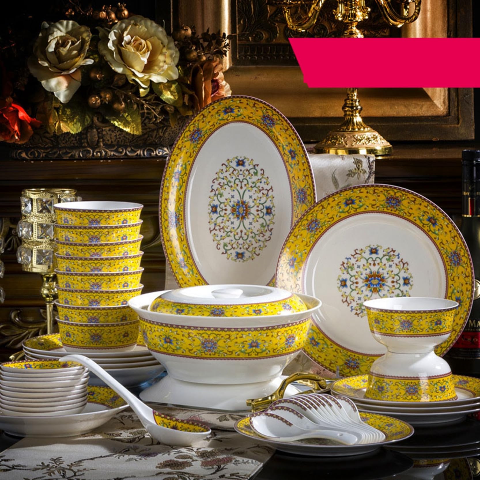 Amazon.co.jp: 陶器食器 28点セット 56点セット 花柄 裏柄 白い磁器 6  