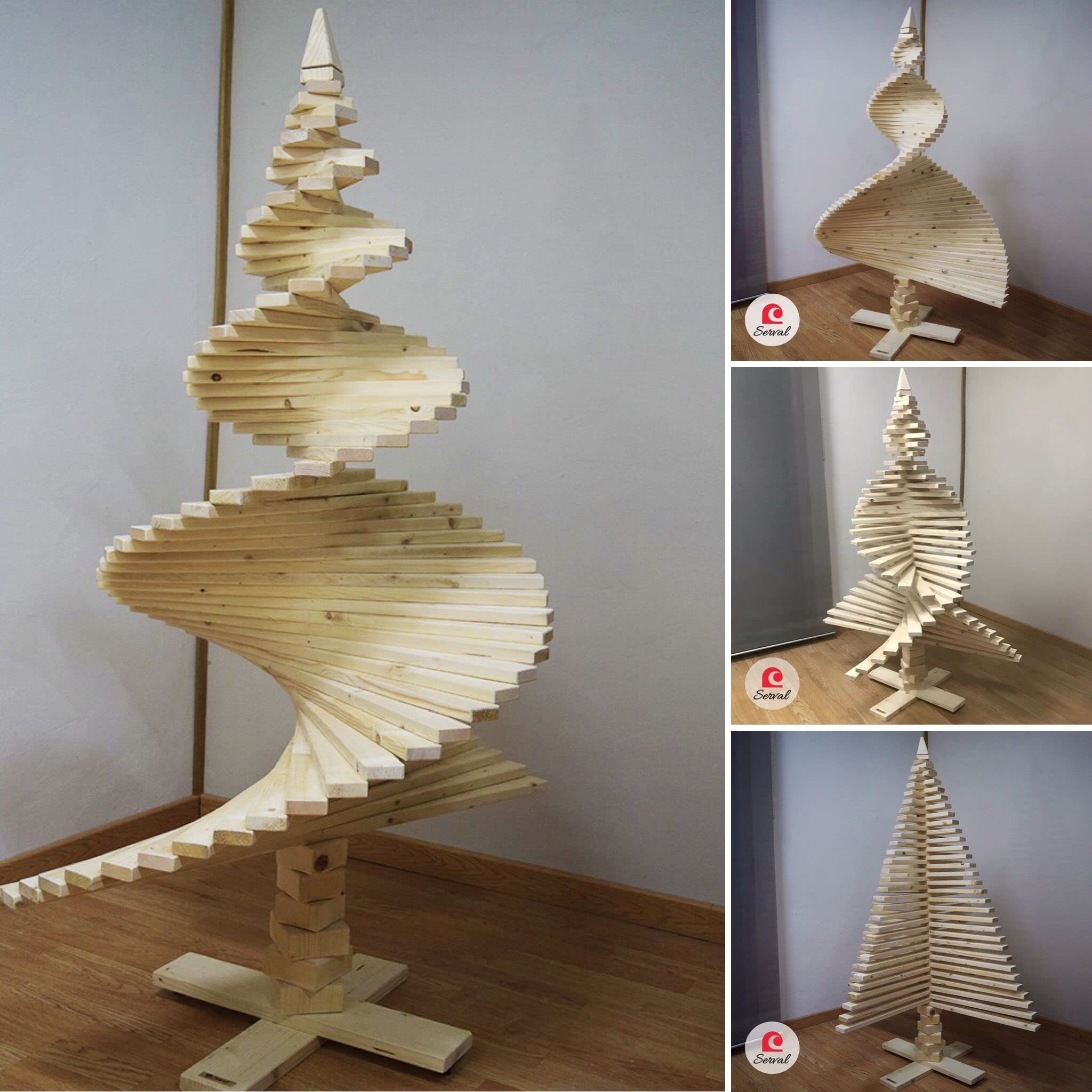 Sapin de Noël en bois naturel, 1,50 m