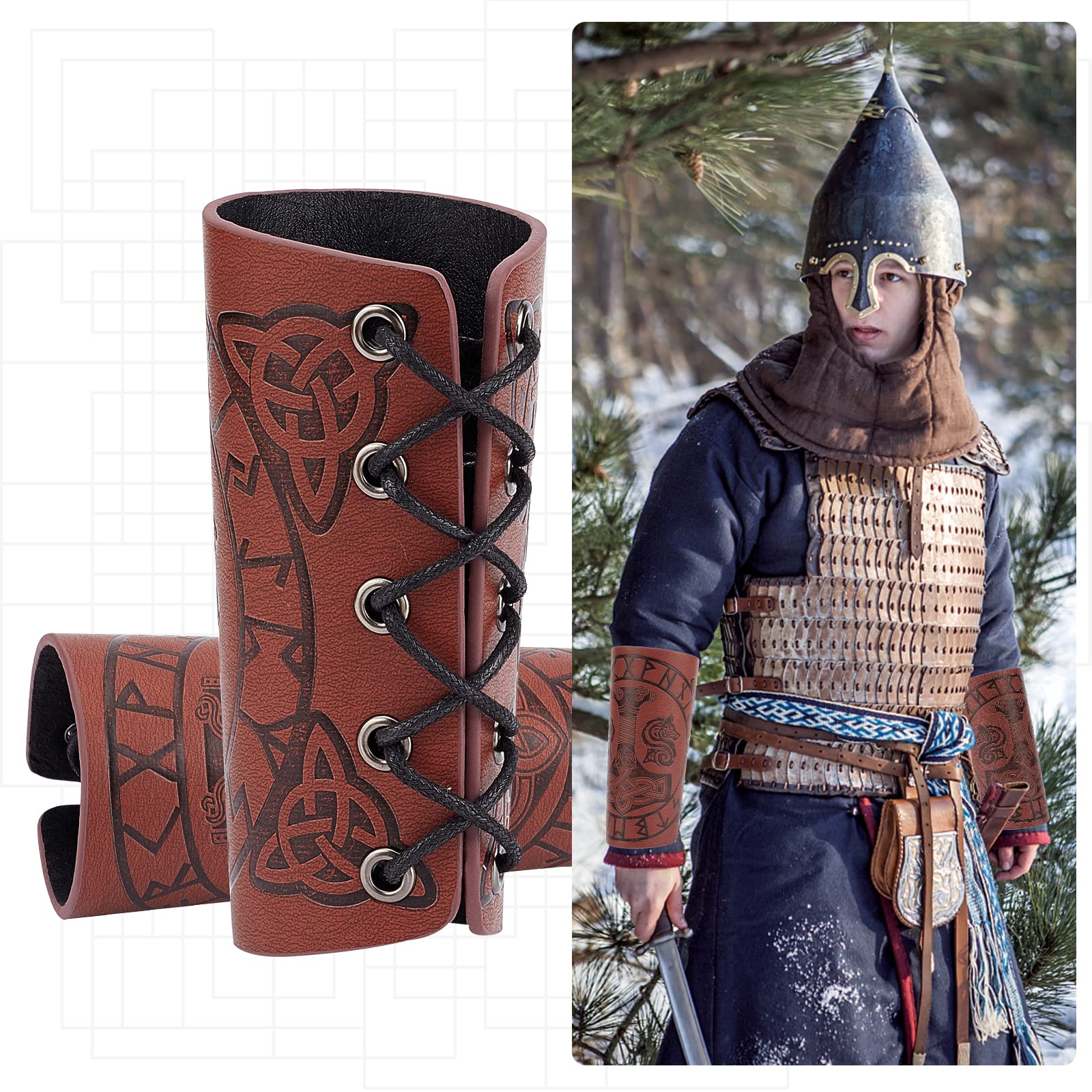 GORGECRAFT Brassards Médiévale Cuir Marteau Motif Gardes Bras Tir à l'arc Boucle Unisexe Marron Noix de Coco