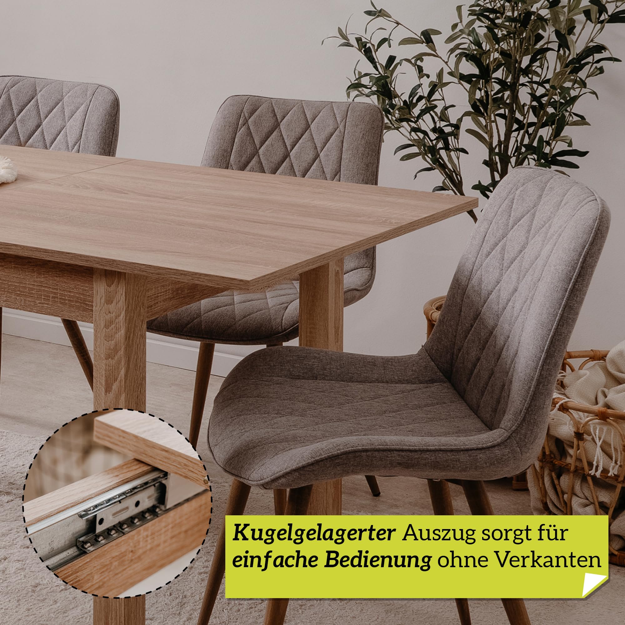 smart Esstisch 120x70 cm Eiche, Küchentisch ausziehbar bis 160 cm, Esszimmertisch aus Holzwerkstoff inkl. erweiterbare Auszugsplatte, moderner Tisch für bis zu 8 Personen