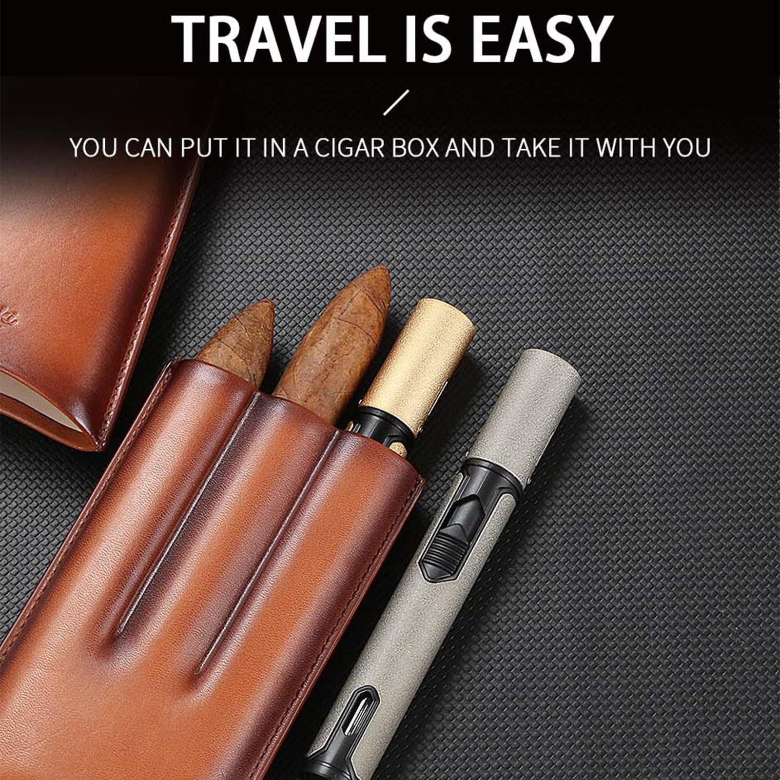 Métal Butane Gaz Long Briquet Portable Coupe-Vent Réglable Réservoir Transparent Briquet Simple Jet Flamme Torche Cigare Accessoires pour Hommes