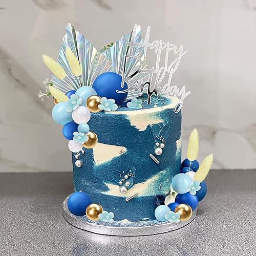 Miniatura 5 de Decoración bohemia para tartas de flores, bolas azul marino, feliz cumpleaños, decoración de pasteles, para boda, baby shower, cumpleaños,