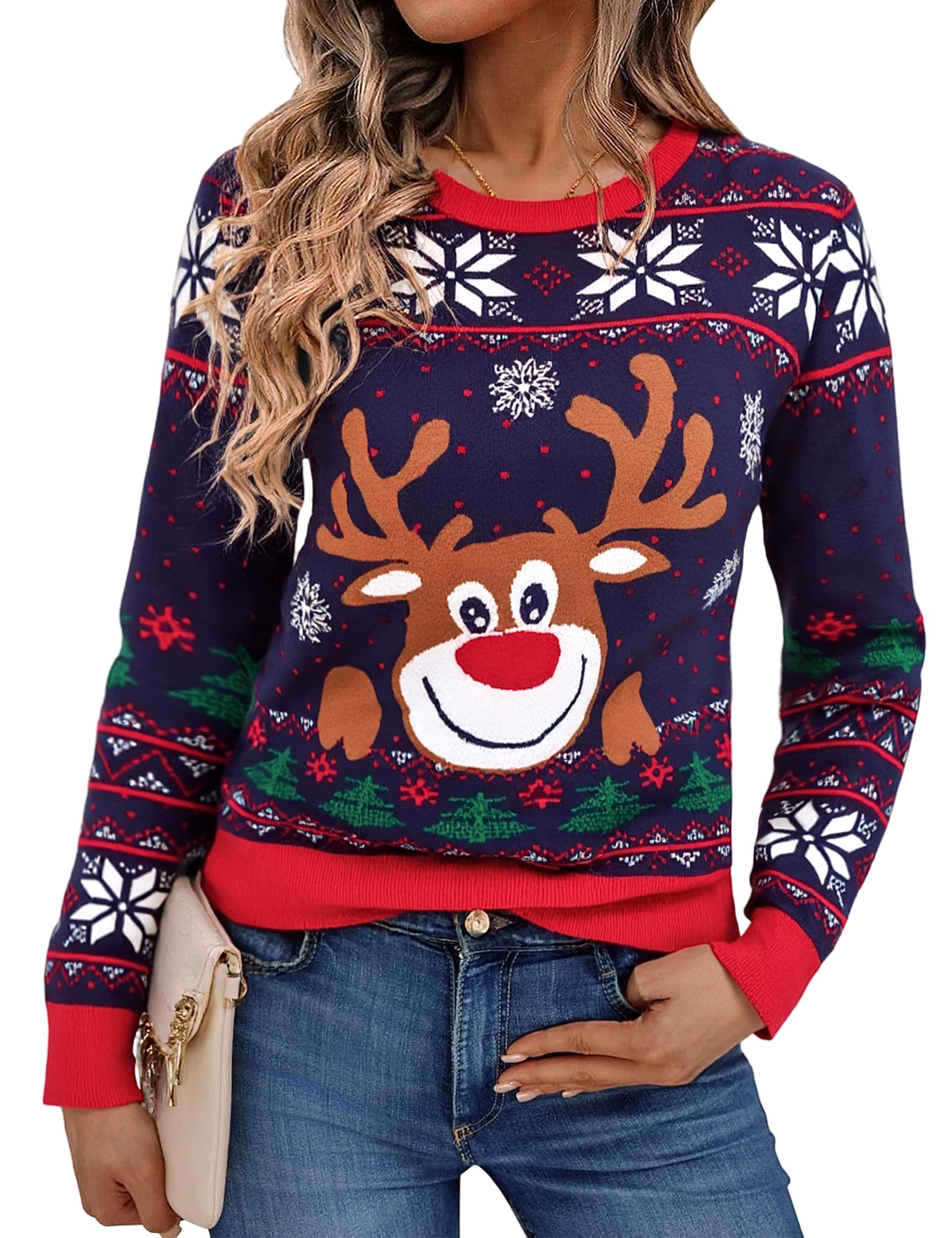 Bresdk Pull de Noel Femme Hiver Sweat de noël Femmes Moche Pull Noel Drole Chaud Christmas Jumper Manches Longues Famille Grande Taille