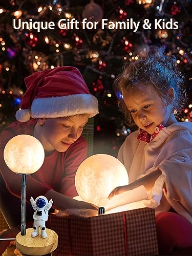 Miniatura 6 de Lámpara de mesa de luna para niños, luz espacial con luz nocturna de astronauta de 7 colores, alimentada por USB y control de botón, luz de luna 3D,