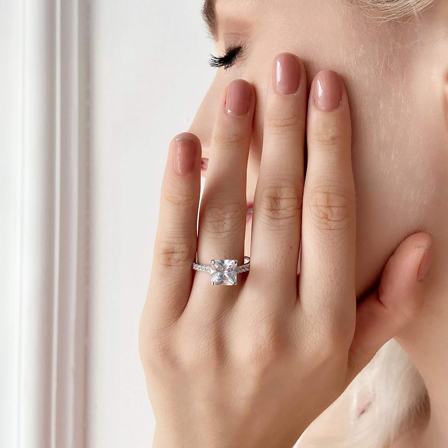 Sterling Silver Classic 3 Ct Princess Accented Solitaire Engagement Ring Square Cut Anniversary Ring - Image 6