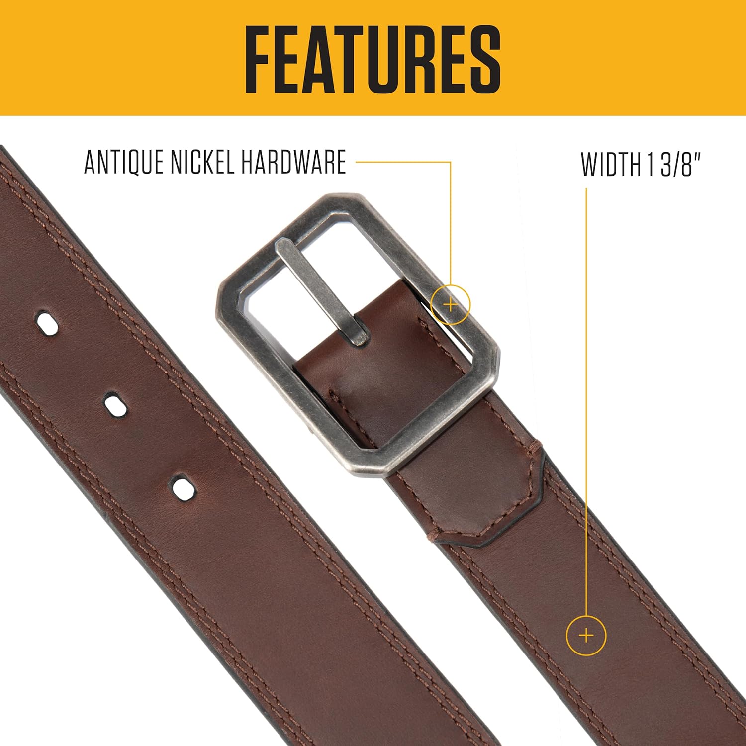 Carhartt mens Durable Full Grain Leather Reversible Center Bar Buckle Belt, W/Rugged Antique Nickel Hardware - Image 2