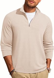 JMIERR Mens Quarter Zip Shirt Casual Quick Dry Moisture Wicking Long Sleeve Ribbed Athletic Workout Pullover Tee