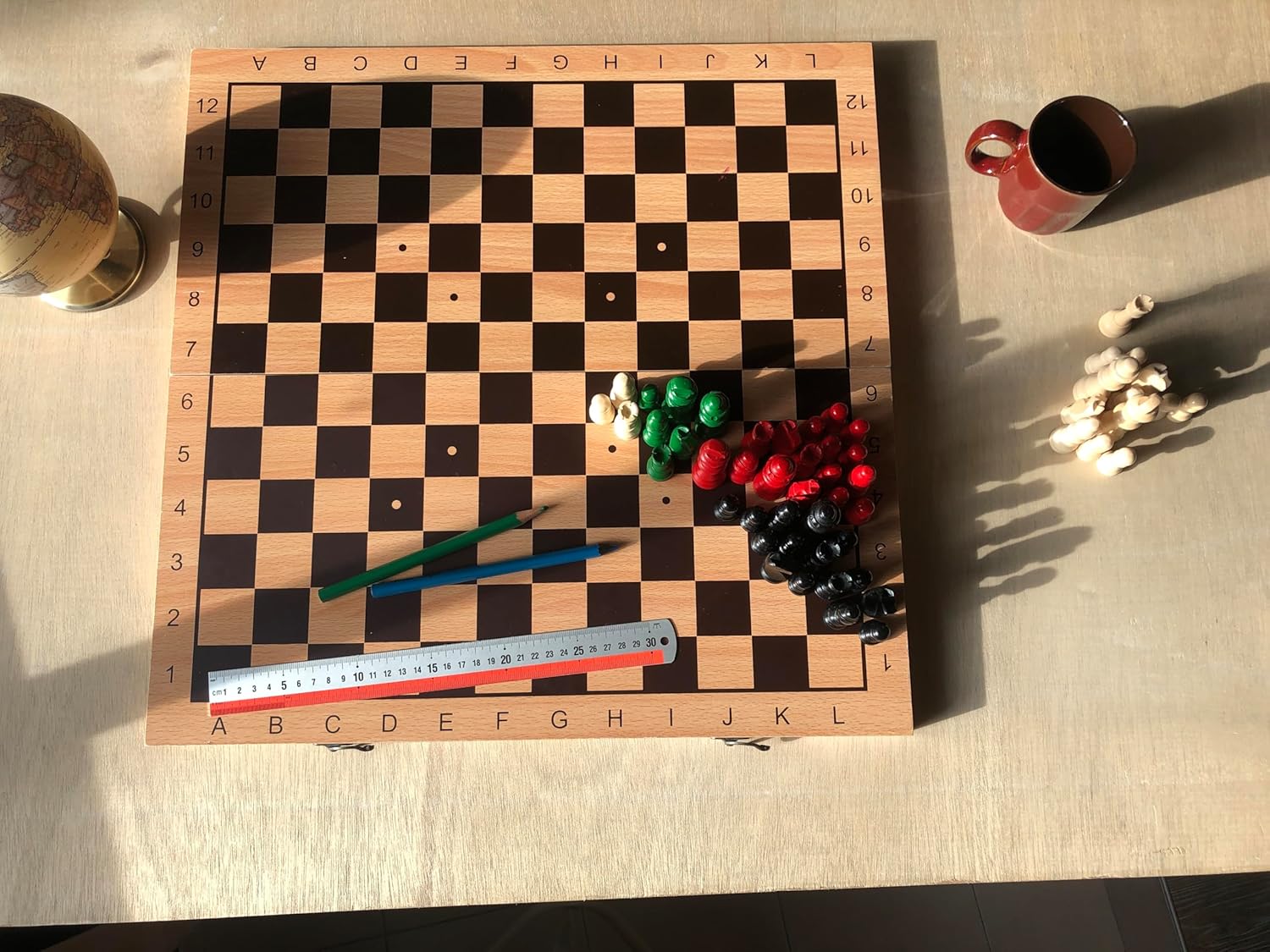 Quaternity Chess Basic52 (IQCA) Large Foldable Wooden Chess Board Game 4 Player Wooden Pieces