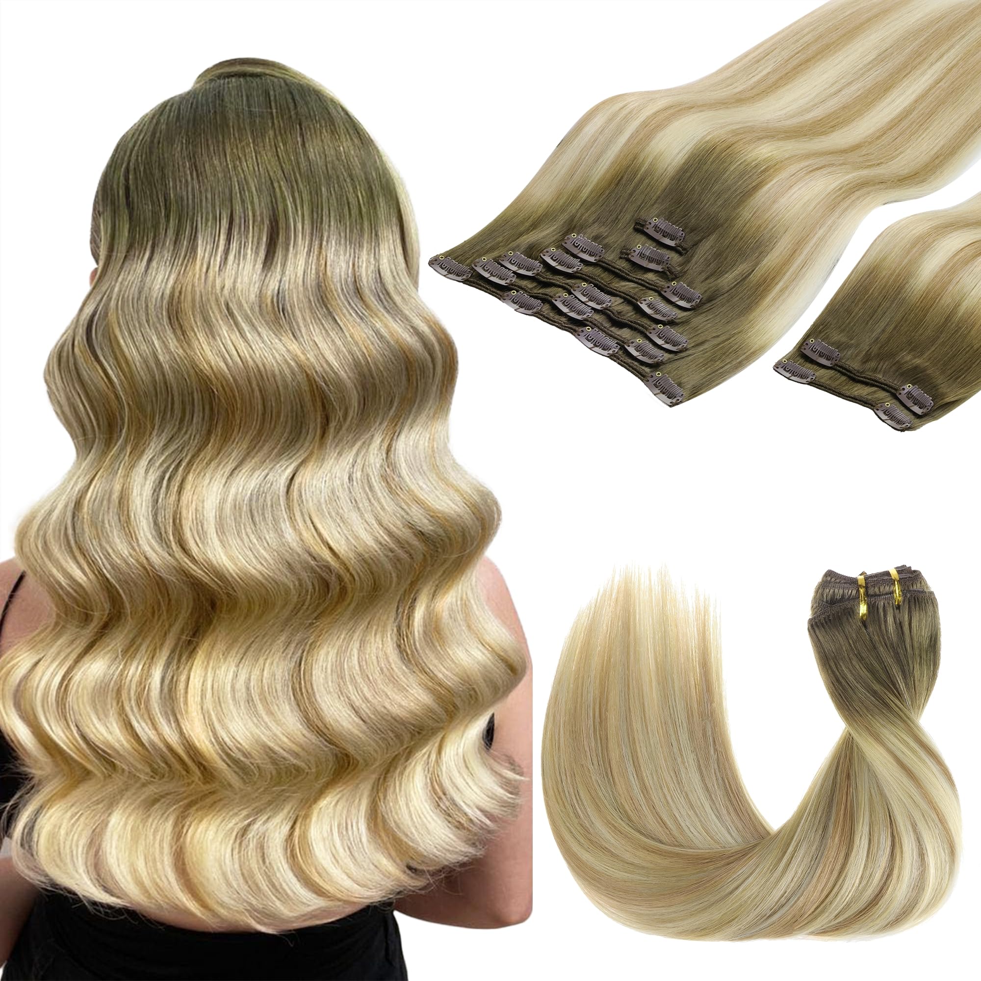 GOO GOO Clip in Hair Extensions Human Hair, 22inch 120g 7Pcs, #1B Natural black, Hair extensions for women, Human Hair Extensions Clip in — view 37