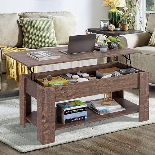 Mesa auxiliar, mesa auxiliar de madera con compartimentos ocultos y estantes de almacenamiento, mesa de centro moderna de madera maciza con mesa