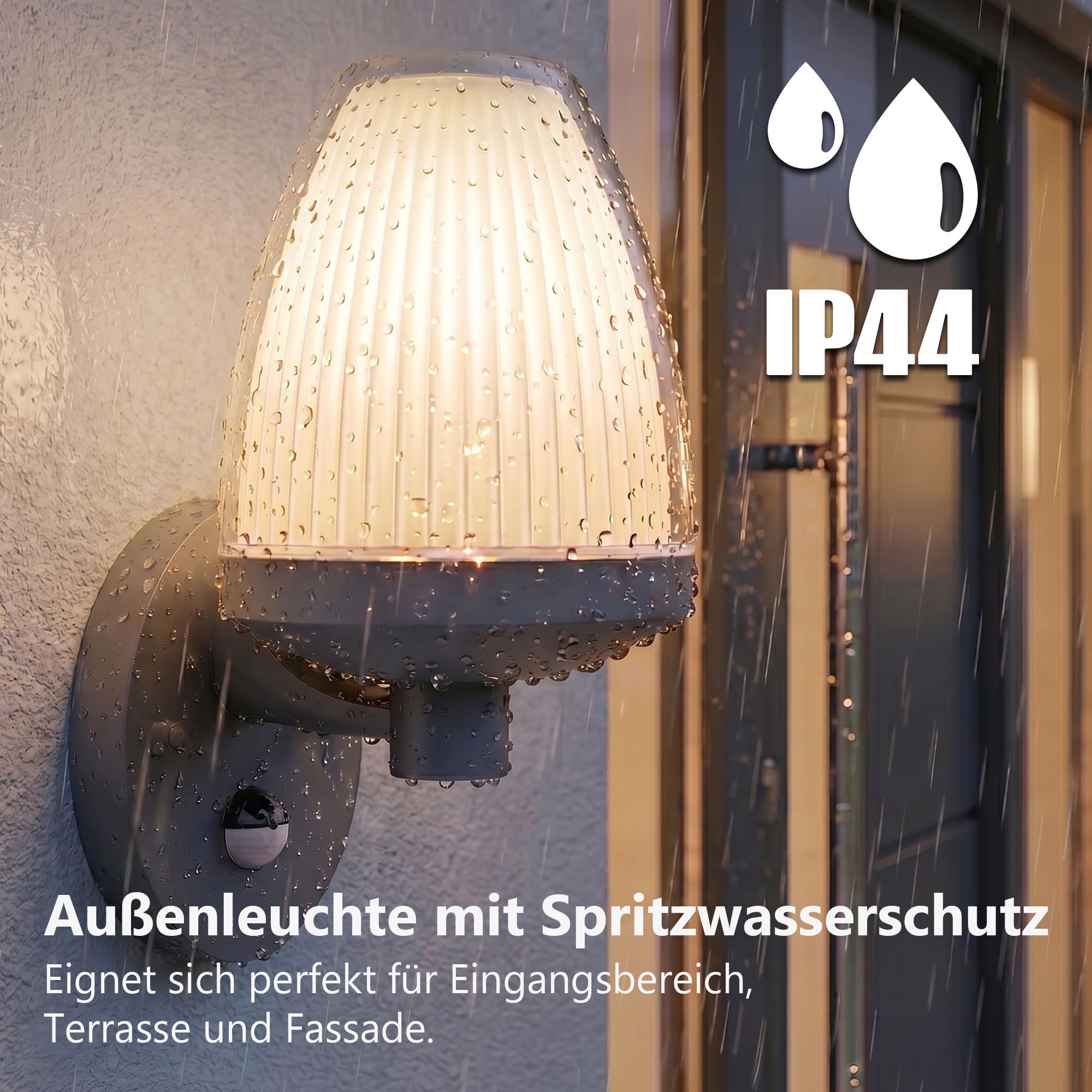 Maxkomfort Außenwandleuchte Anthrazit IP44 mit Bewegungsmelder für E27 LED (Max 25W) – Automatische Wandlampe aus Aluminium für mehr Sicherheit an Garten, Haustür & Fassade