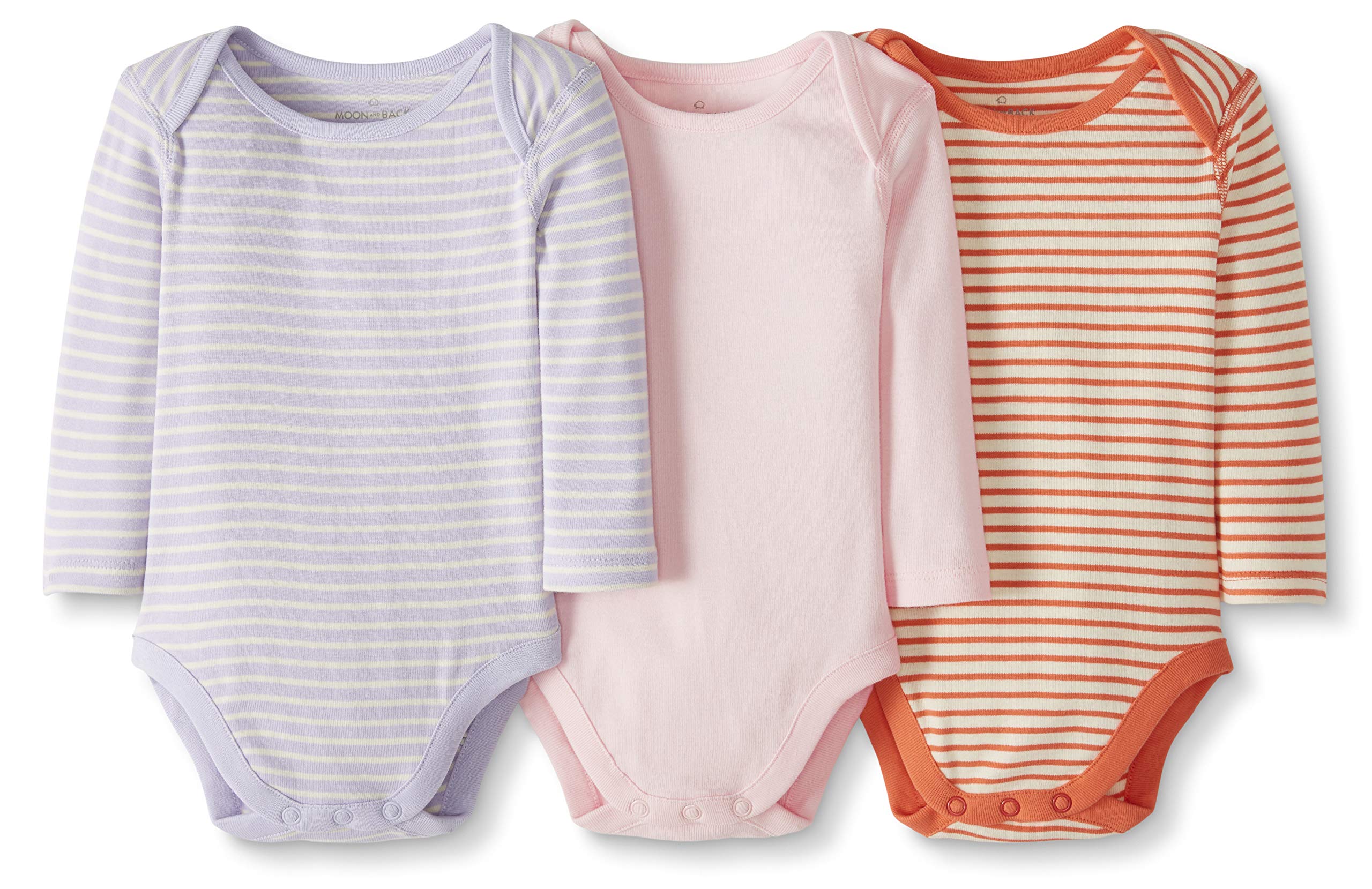 Moon and Back by Hanna AnderssonBaby Boys' Organic Cotton Long-Sleeve Bodysuits, Pack of 3, Pink, Newborn