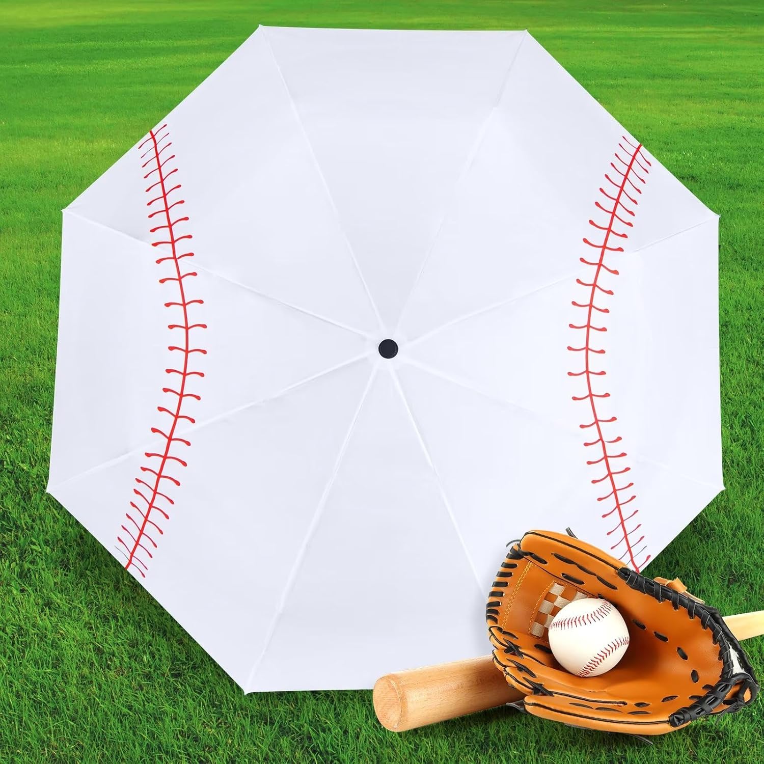 LEAGERA Baseball Umbrella - Oversized 46/54 Inch, Large White, Portable & Collapsible Compact Travel Sports - Perfect Gifts for Boys/Mom, Auto Open