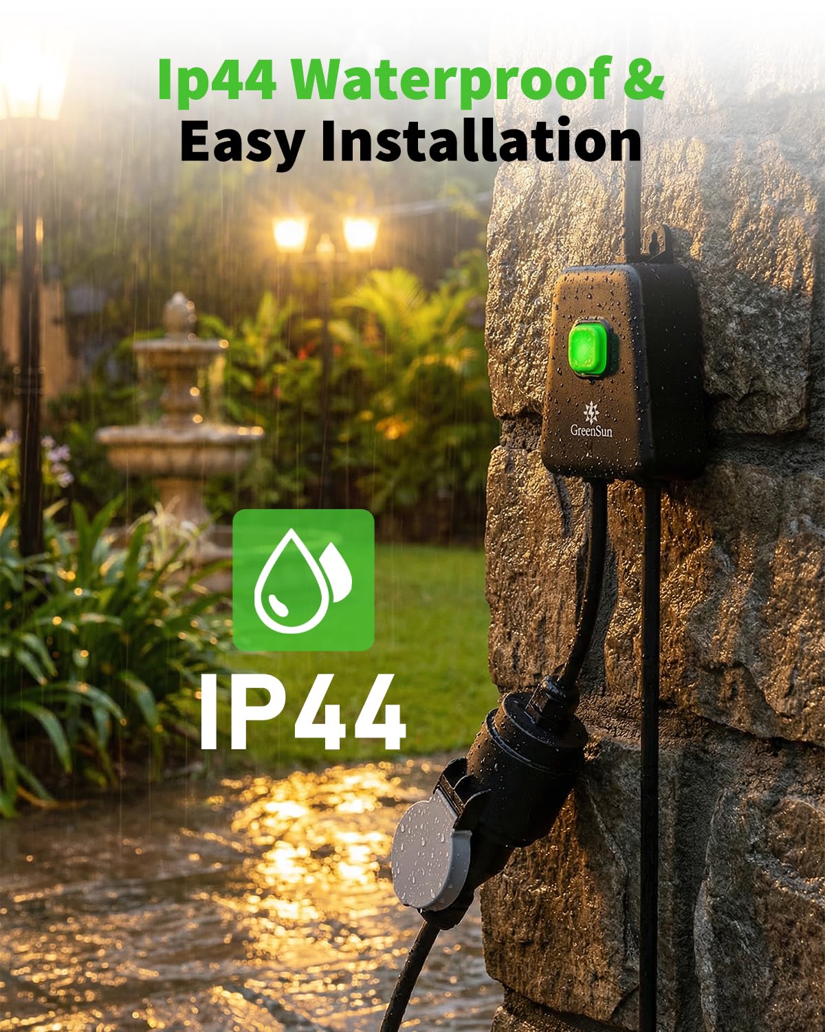 GreenSun Presa Wi-Fi per esterni, timer per esterni, presa intelligente per esterni, impermeabile, IP44, misurazione della corrente funziona con Alexa 16 A, 3840 W