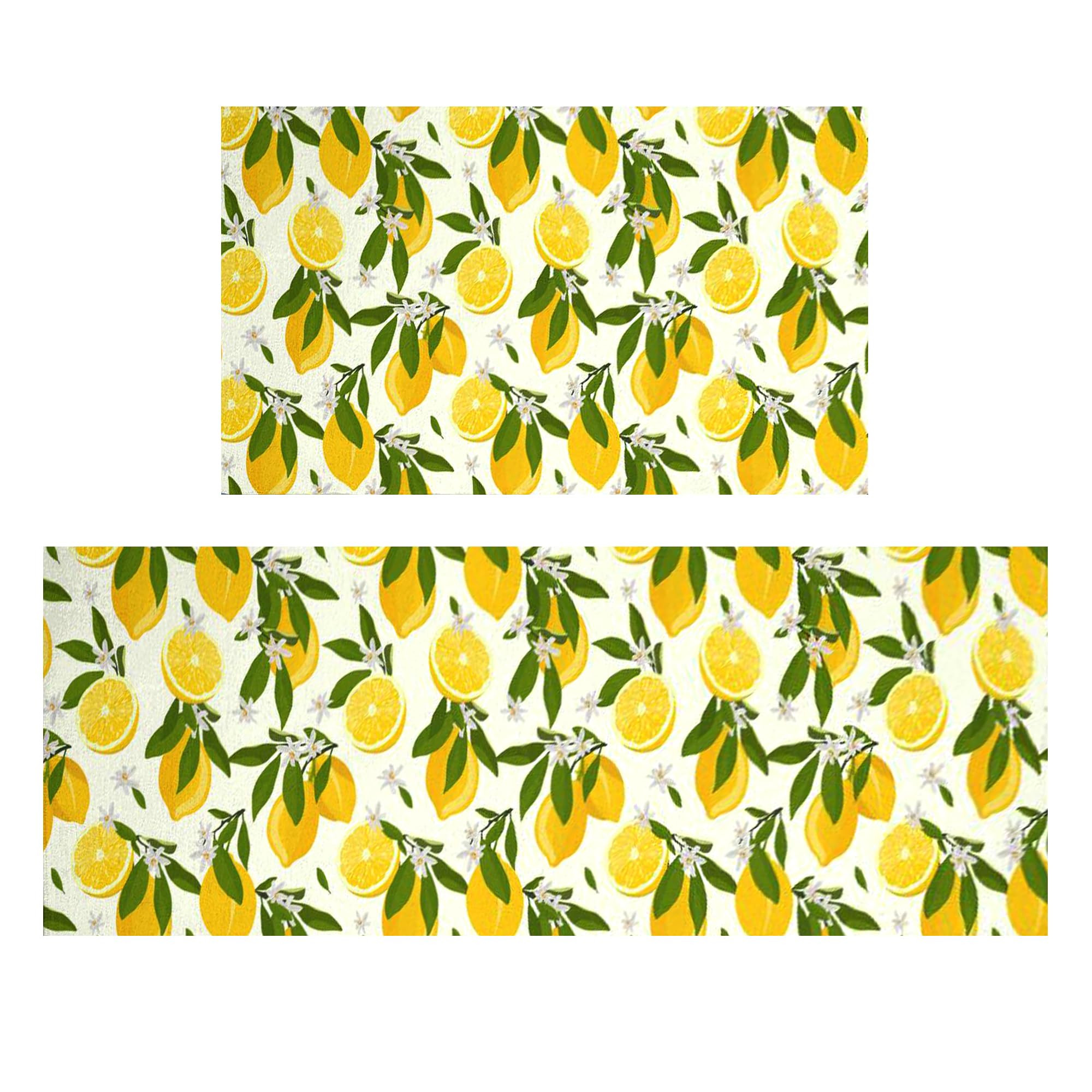 Lemon Kitchen Rugs and Mats for Floor 2 Piece Sets, Lemons Floor Mat for Kitchen, Farmhouse Lemon Kitchen Mat in Front of Sink for Standing for