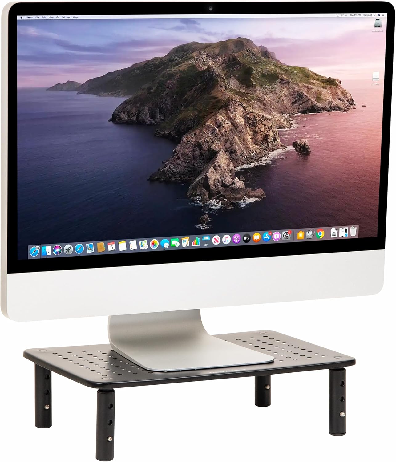 Mind Reader Monitor Stand, Height Adjustable, Ventilated Laptop Riser, Office, Metal, 36.8L x 23.5W x 14H cm, Black