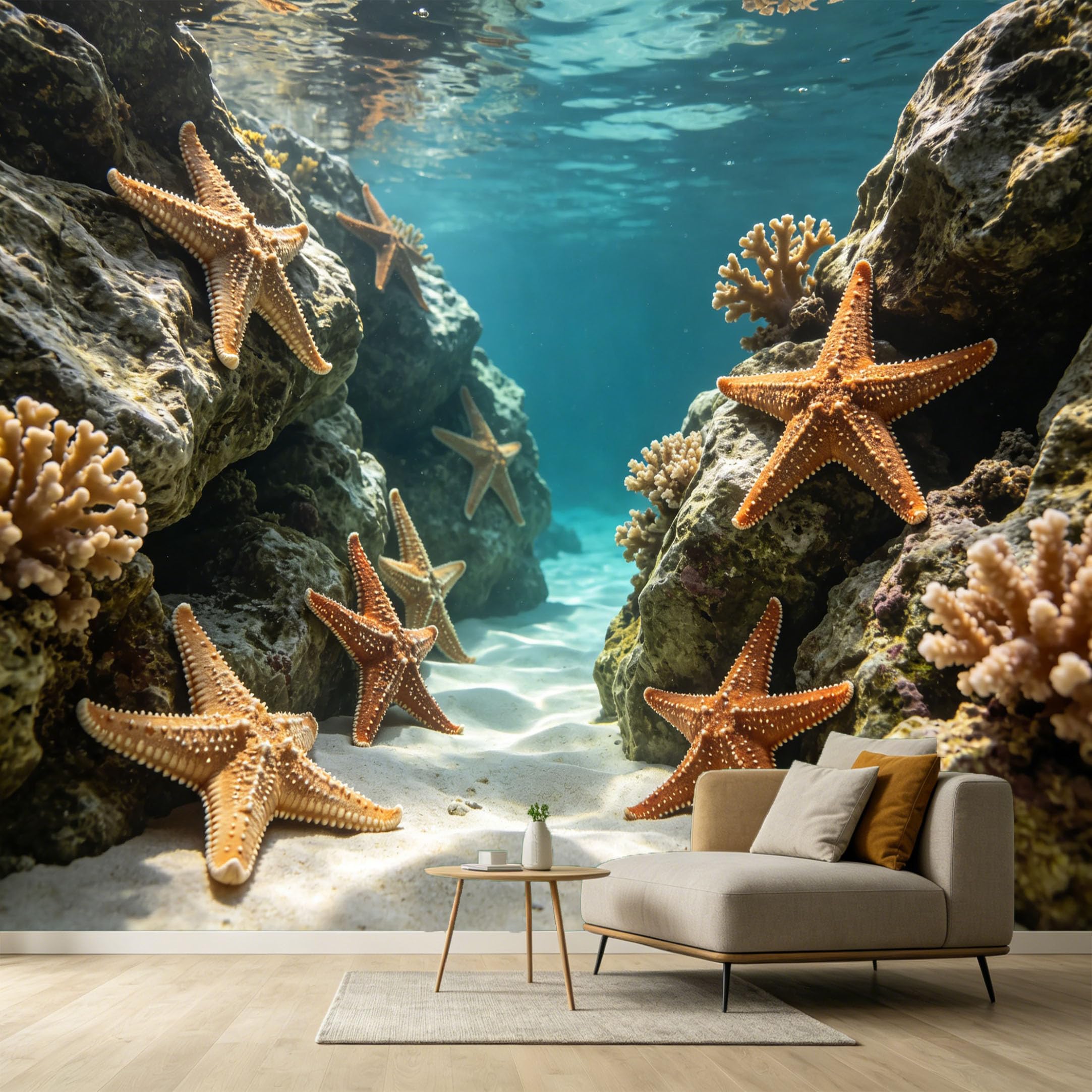 Custom Size Wall Murals Underwater Starfish Marine Ocean Coastal 3D Trompe L'Oeil SelfAdhesive Wall Fabric Removable Large Wallpaper for Photo Living Room