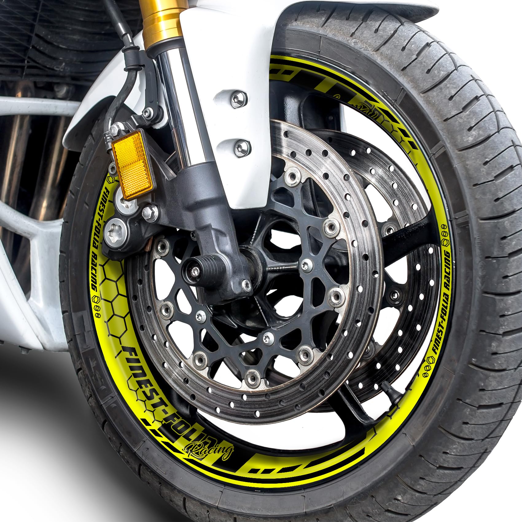 Set di 4 adesivi per letto della ruota per cerchi da 17 pollici, decorazione completa in pellicola per adesivi per cerchioni moto, autoadesivi, impermeabili, resistenti ai raggi UV MR021 (11-02 Giallo