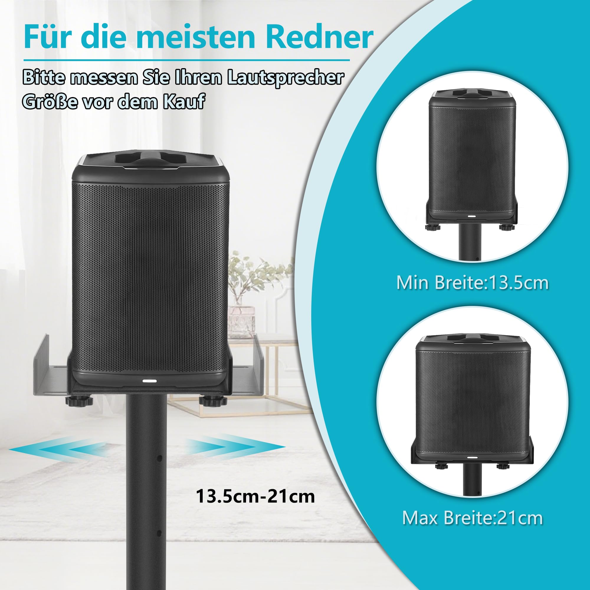 2er-Pack Lautsprecherständer Höhenverstellbarer von 50,5 bis 75 cm, 5 KG Tragkraft, Bodenlautsprecherständer mit Dreieckiger Basis, für Satelliten und Regallautsprecher, Schwarz