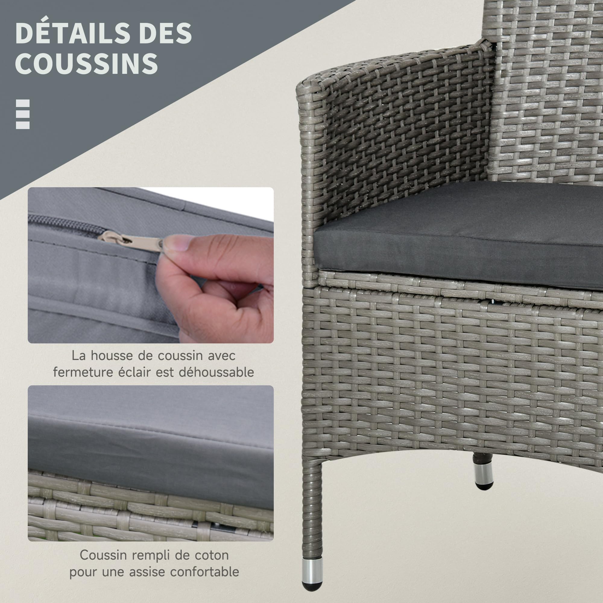 Outsunny Ensemble Salon de Jardin 2 Places 2 Fauteuils Table Basse Gris