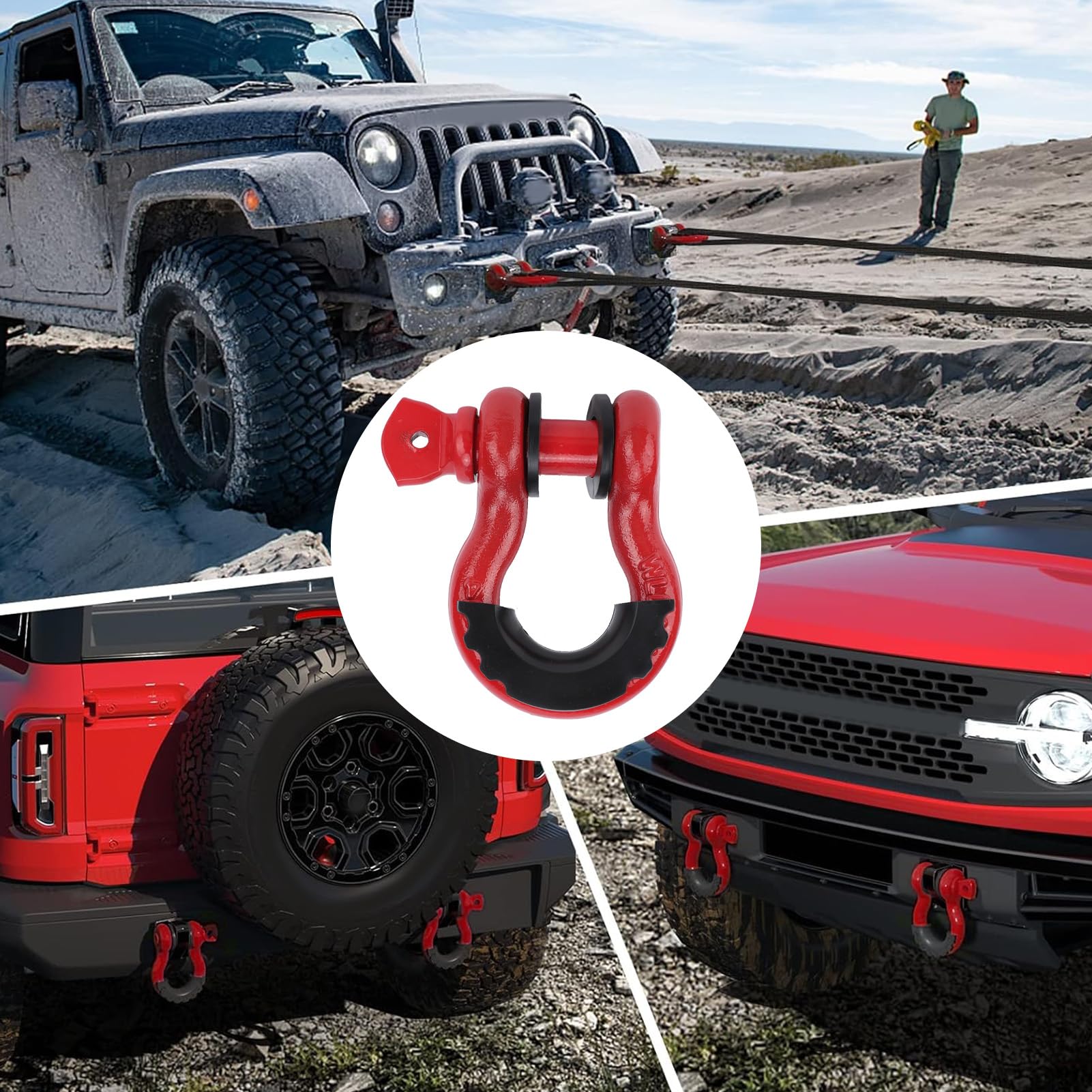 Jeffergarden 2 szt. D-ring Szekle Wciągarka Holownicza ze Stali Węglowej Clevis Heavy Duty Off Road Recovery 4,75 T do Przyczepy Pasek Holowniczy Ciężarówka Pojazd
