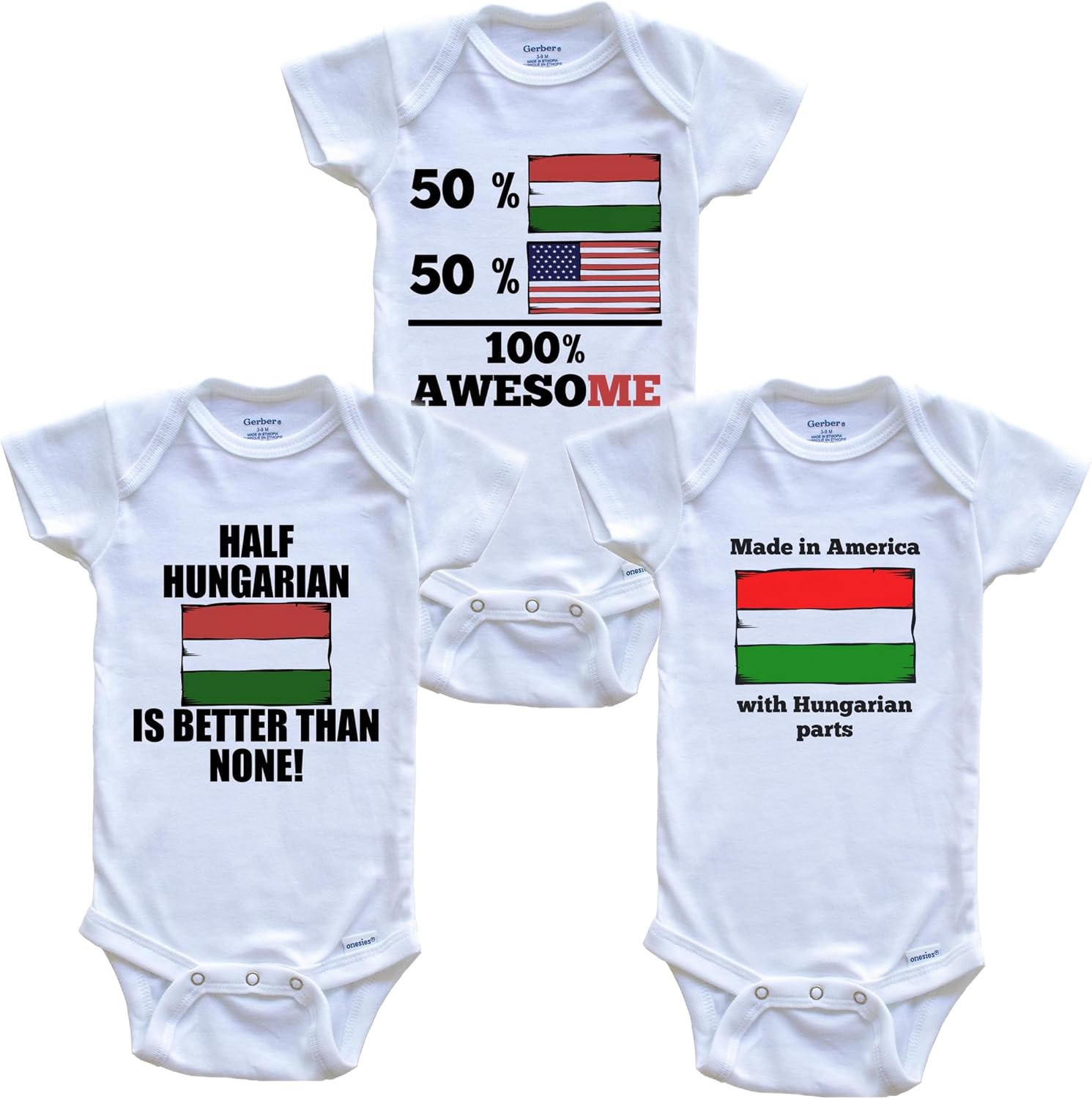 Hungarian American Baby Bodysuit Bundle (3 Piece Set)