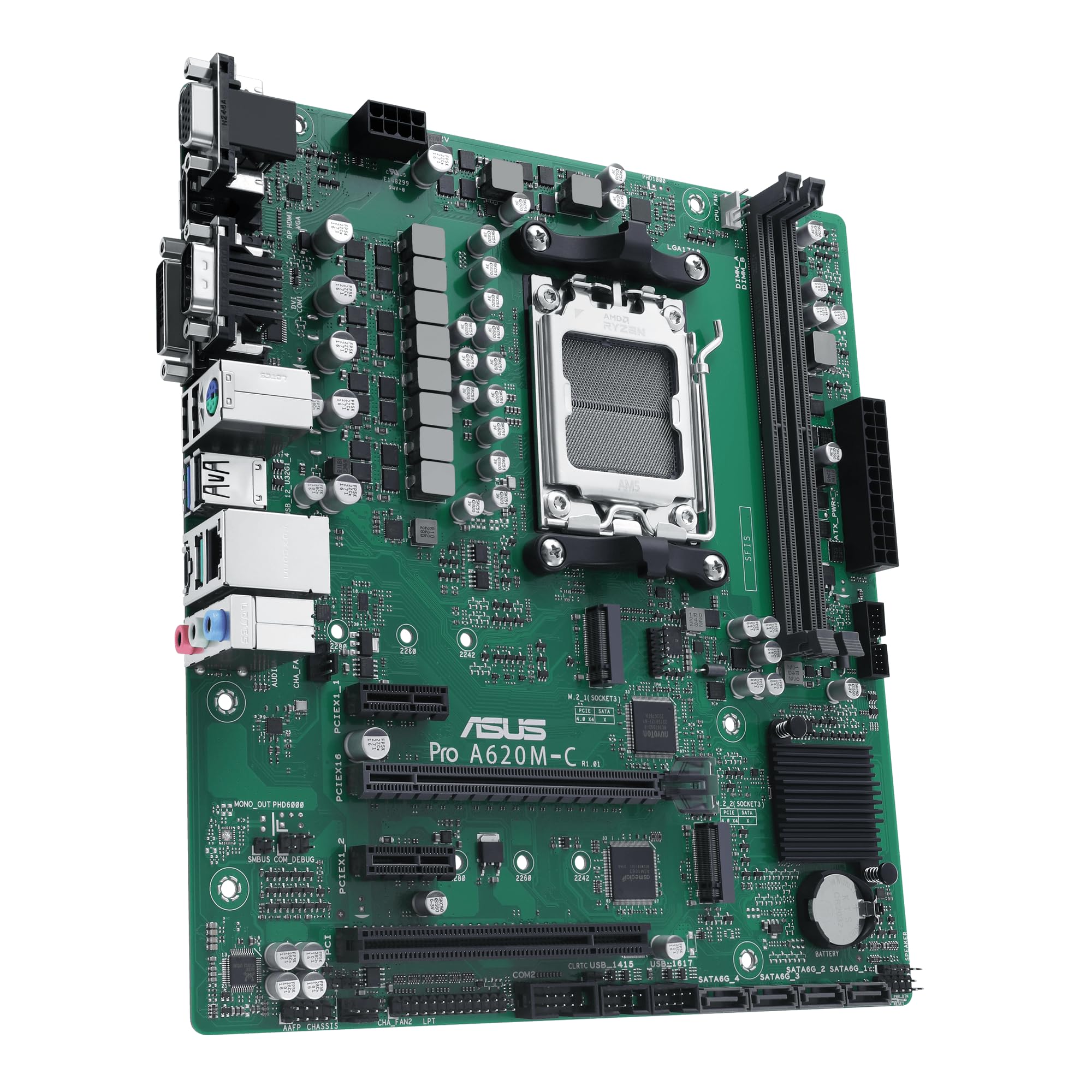 ASUS PRO A620M-C-CSM Gniazdo płyty głównej AMD AM5 (Ryzen AM5, mATX, DDR5, M.2 PCIe 4.0, 1 Gb Ethernet, USB 3.2 Gen 2 Type-C, przedni port USB 3.2 Gen 1 Head)