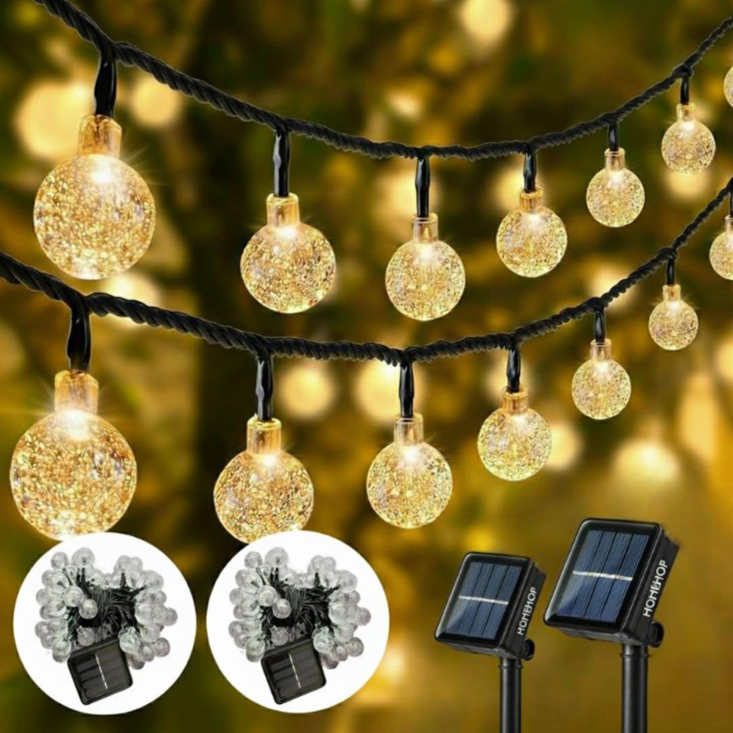 Homehop Solar Outdoor 30 Led Crystal Ball String Light for Home Garden Balcony Terrace Wall Rechargeable Waterproof Decorative Lamp Diwali Decoration Item(6.5M, 800 mAhPack of 2)