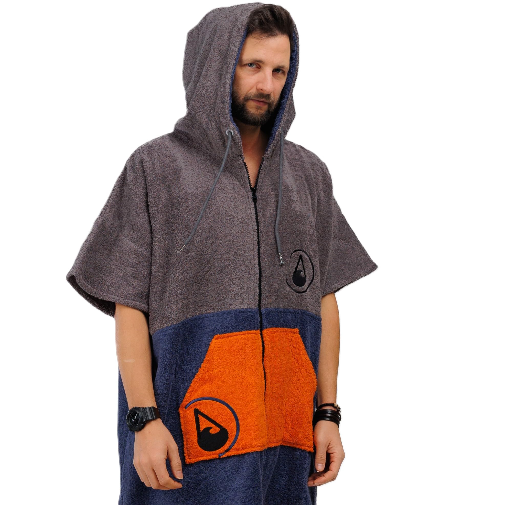 WAVE HAWAII Zip-Poncho da surf per corpi da 170 – 200 cm, 100% cotone ecologico, in velluto, per nuoto, spiaggia, surf, poncho da doccia, per adulti