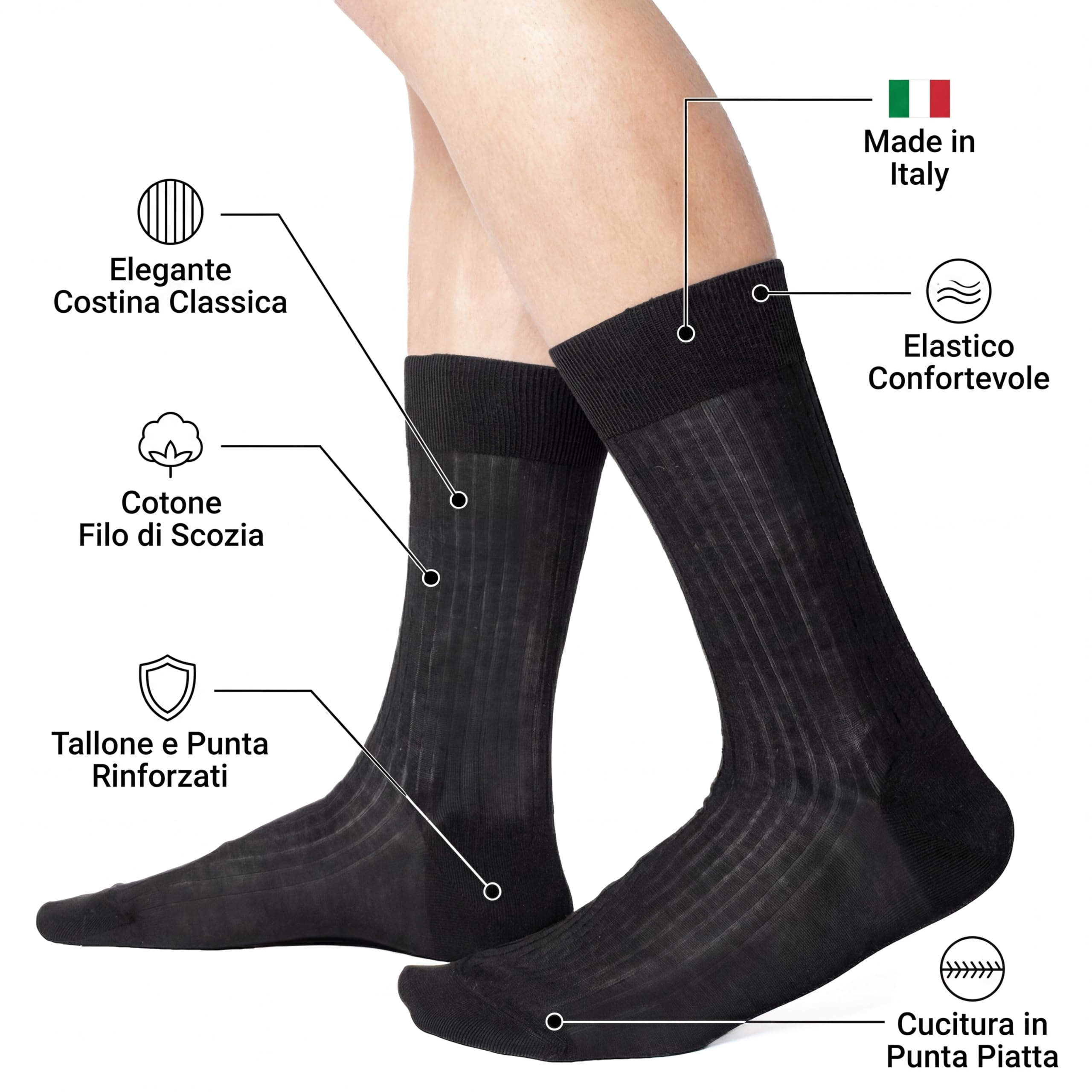 Ciocca Calze Uomo in 100% Cotone Filo di Scozia costa larga - 3/6 Paia - Calzini MADE IN ITALY