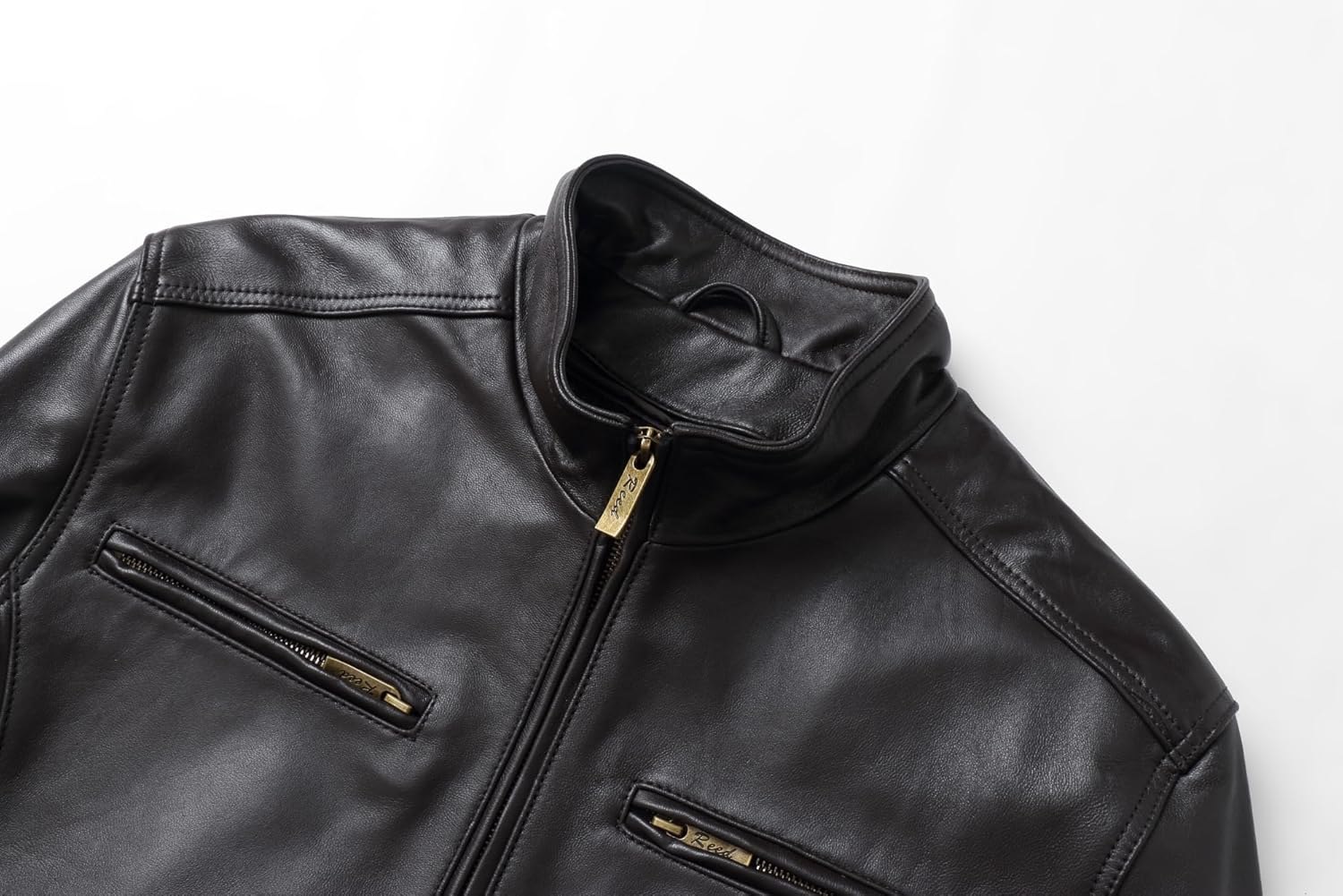 REED EST. 1950 Men's Jacket Genuine Lambskin Leather Stand UP Collar Winners Coat