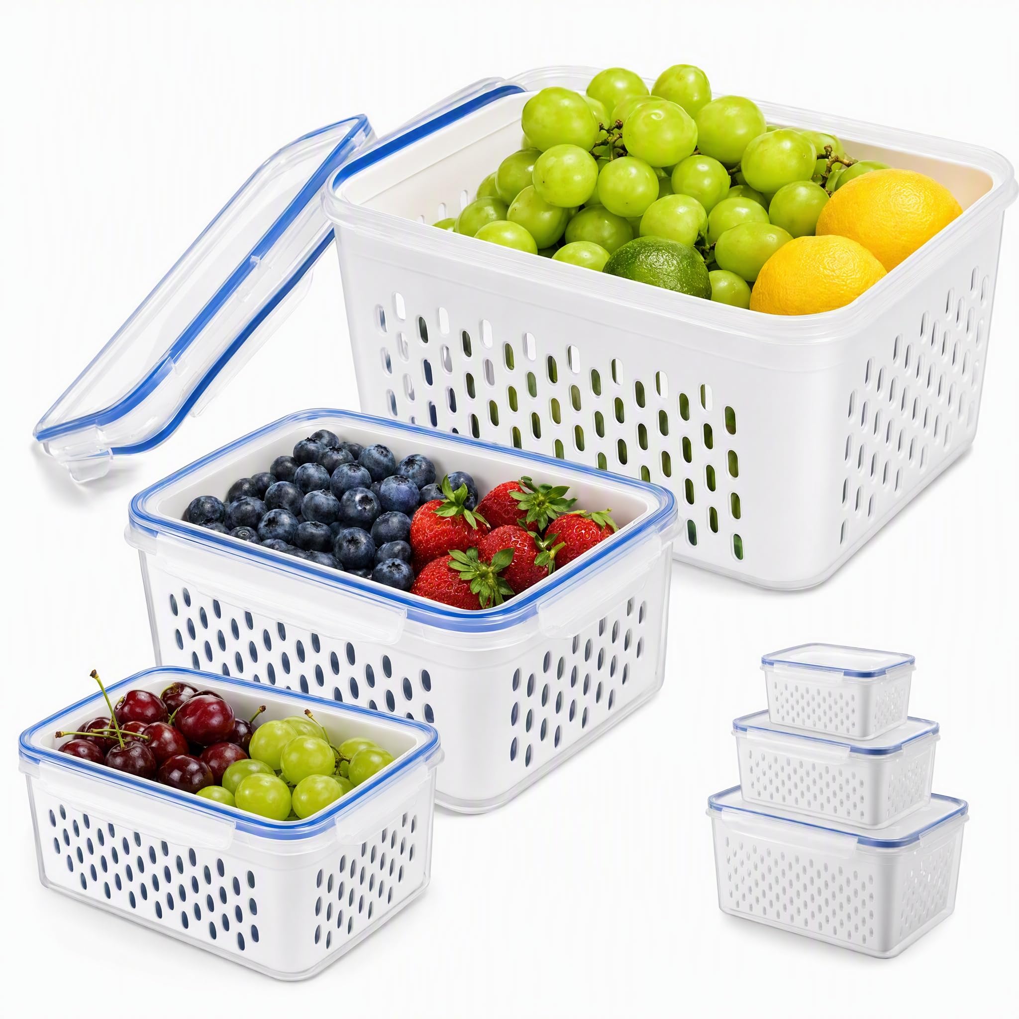 3 Set Fruit Fridge Storage Containers, 850-3300ml Airtight Organizer