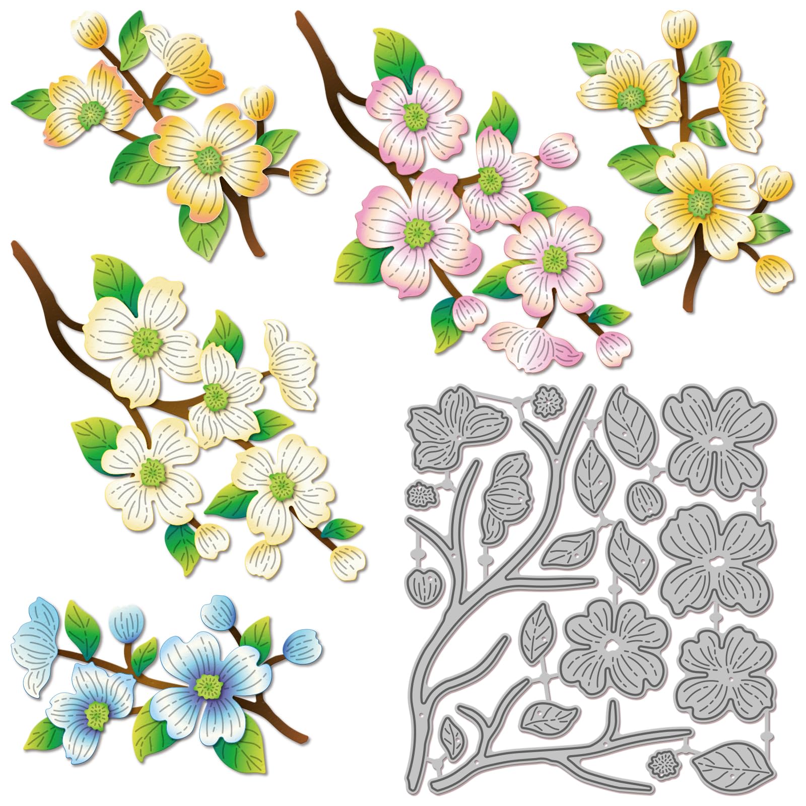 GLOBLELAND Dogwood Cutting Dies for Card Making Flower Leaf Metal Die Cuts Plant Cutting Dies Templates for Scrapbooking Journal Embossing Paper Craft Decor