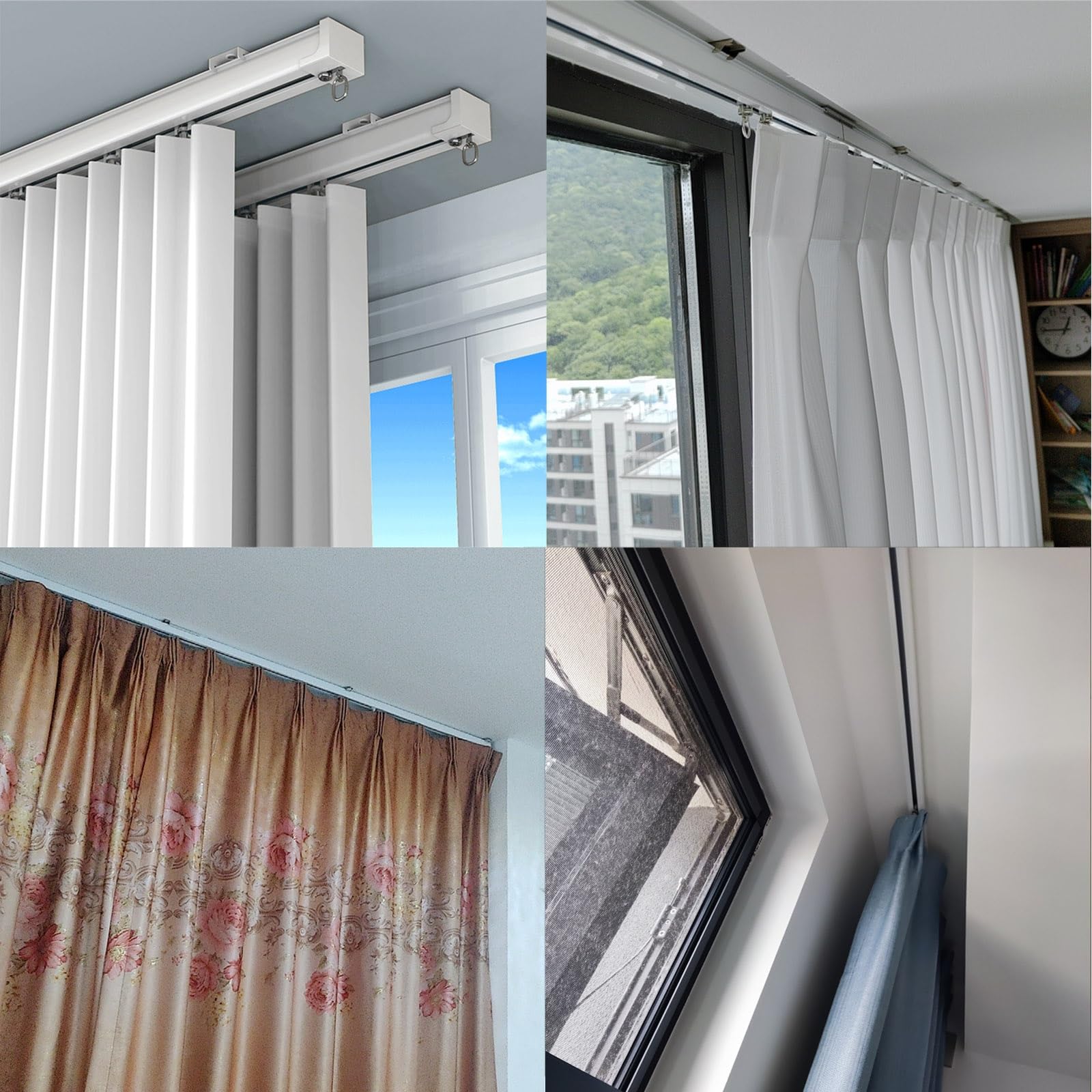 System szyn do zasłon montowanych na suficie, wytrzymały przesuwny karnisz, rozdzielacz pokoju, aluminiowy karnisz i złącza (czarny 4 m) idealny do użytku domowego i biurowego
