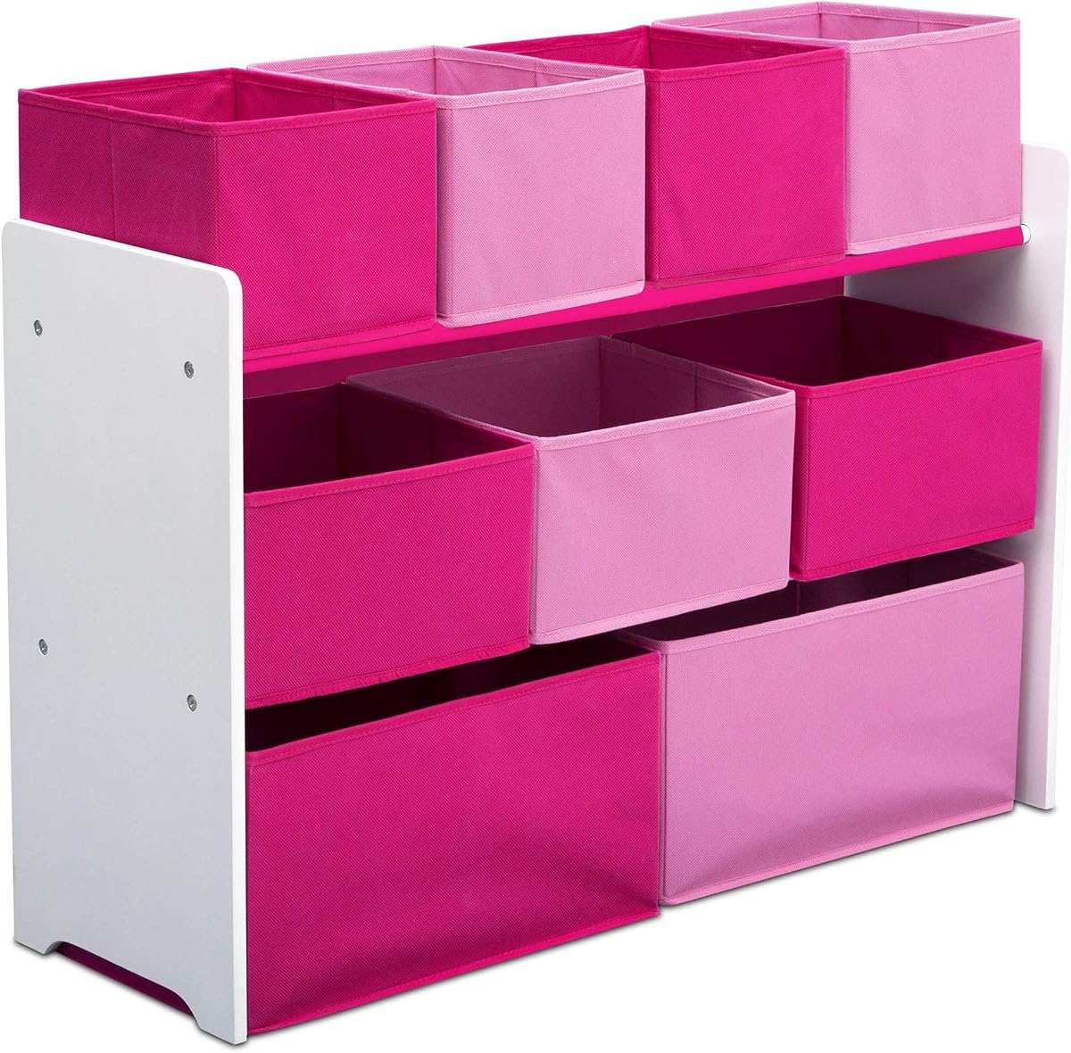 Deluxe Multi-Bin Toy Organizer with Storage Bins, White/Pink Bins