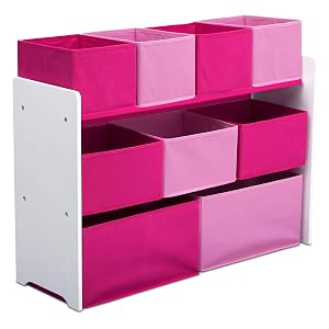 Delta Children Deluxe Multi-Bin Toy Organizer with Storage Bins White Pink Bins