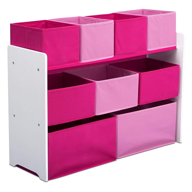 Delta Children Deluxe Multi-Bin Toy Organizer with Storage Bins White Pink Bins