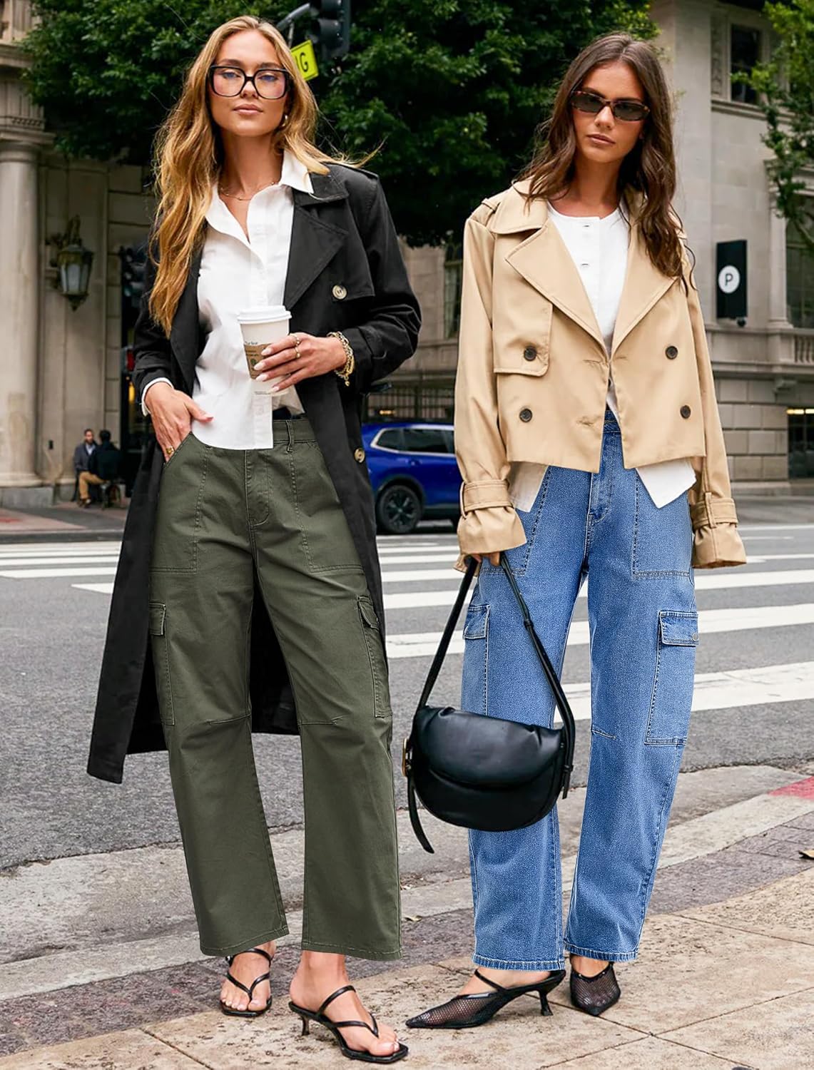 Eddoyee Barrel Jeans Women Cargo Ankle Pants Casual Wide Leg Baggy Denim Pants High Waist Trousers Stretchy with 6 Pockets - Image 5