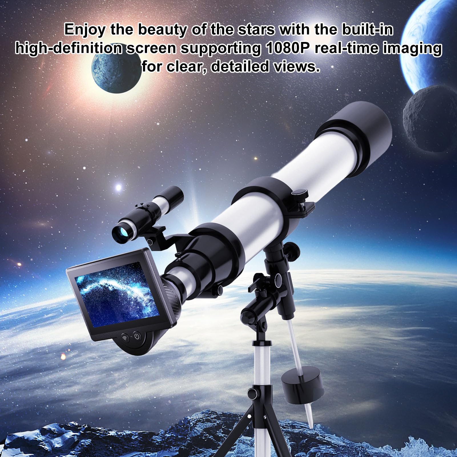 VBESTLIFE WiFi Electronic Ocular con Pantalla de 4.3 Pulgadas, Cámara de Telescopio de 1080p para Astronomía, Interfaces de Oculares de 1.25-2in, Control Inalámbrico de Teléfonos