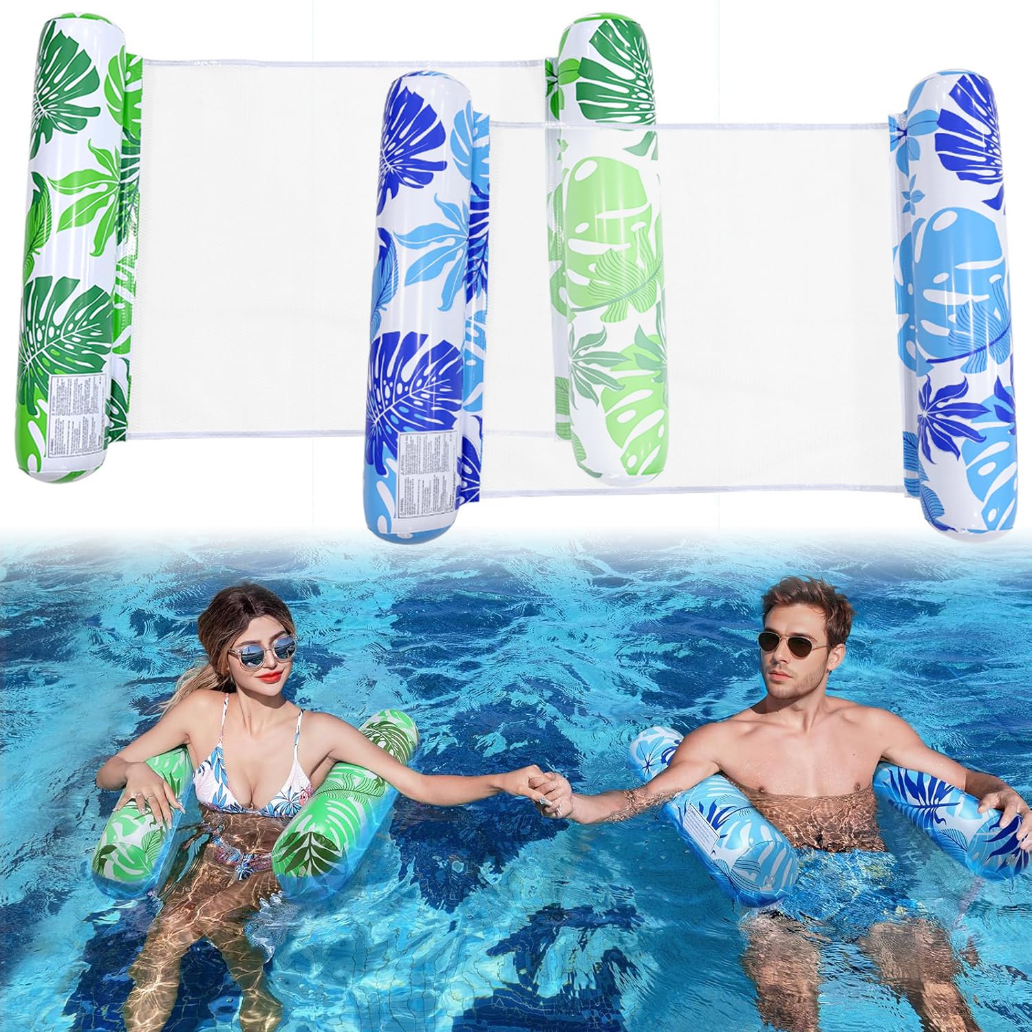Pool Inflatables, 2 PCS Hammock Pool Floats Adults, InflatableFloats, 4-in-1 Multi-Purpose Water Floating Rafts for Party Summer Water Beach Lake Fun