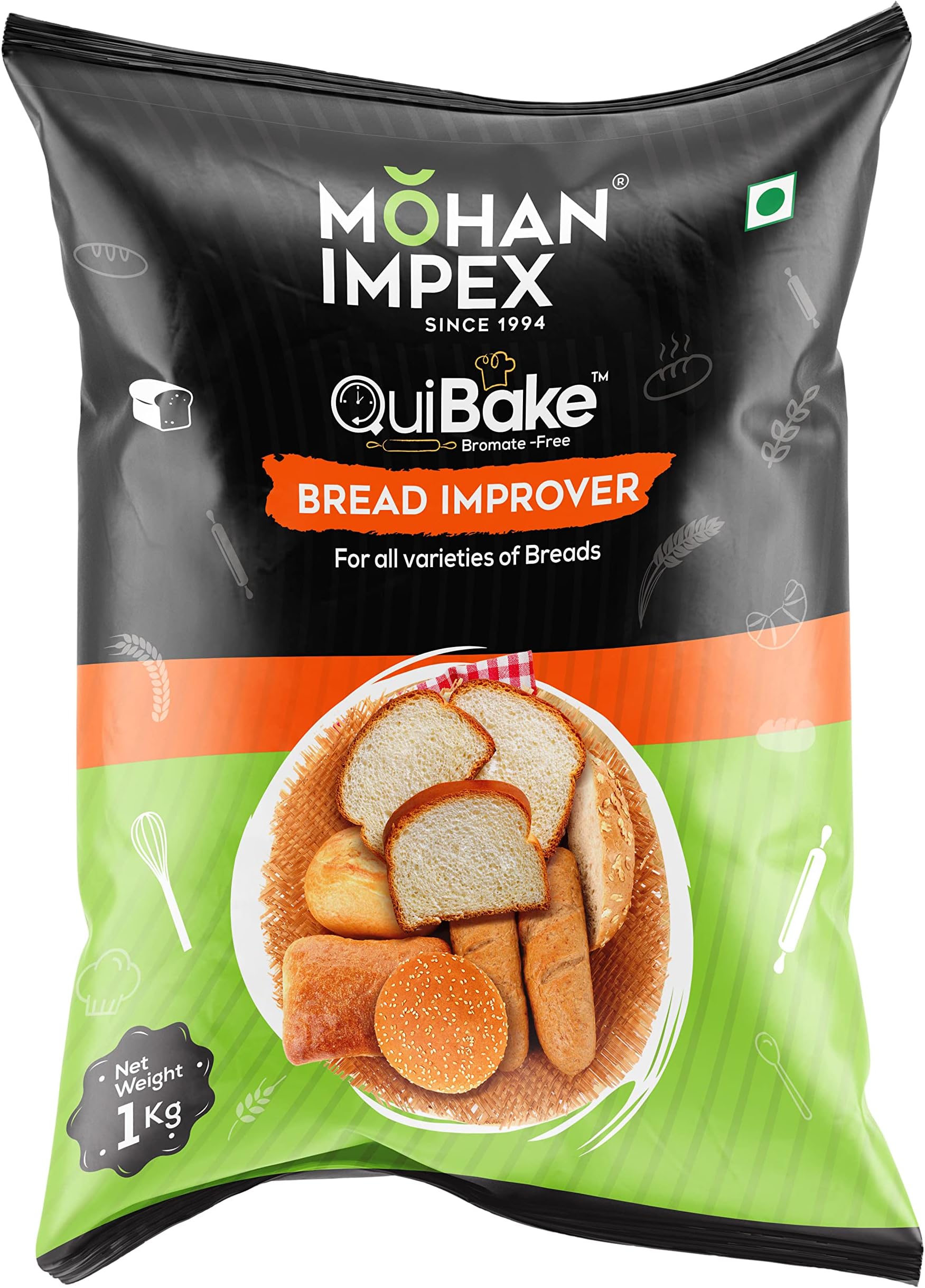 Mohan Impex Bread Improver 1Kg - Enhances Dough Rise, Improves Crust & Freshness - Ideal Baking Powder for Breads, Buns, Seitan & Bakery Mixes for Fluffy Results [HoReCa Pack]